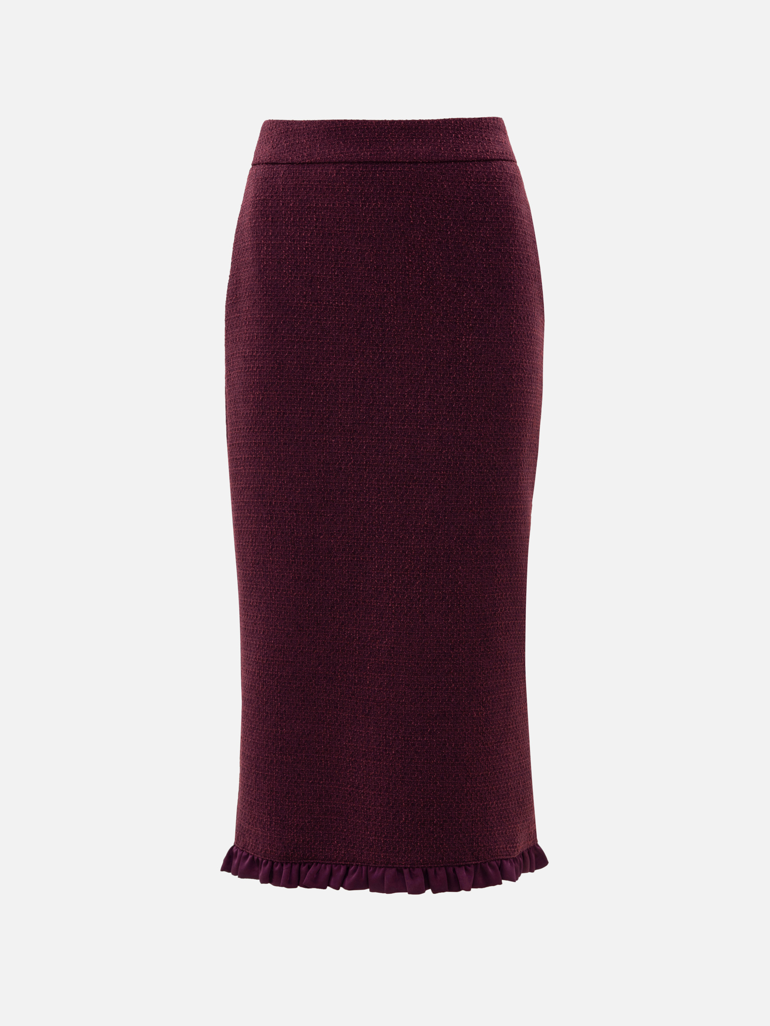 تنورة ميدي من التويد بقصّة مستقيمة مع كشكشة