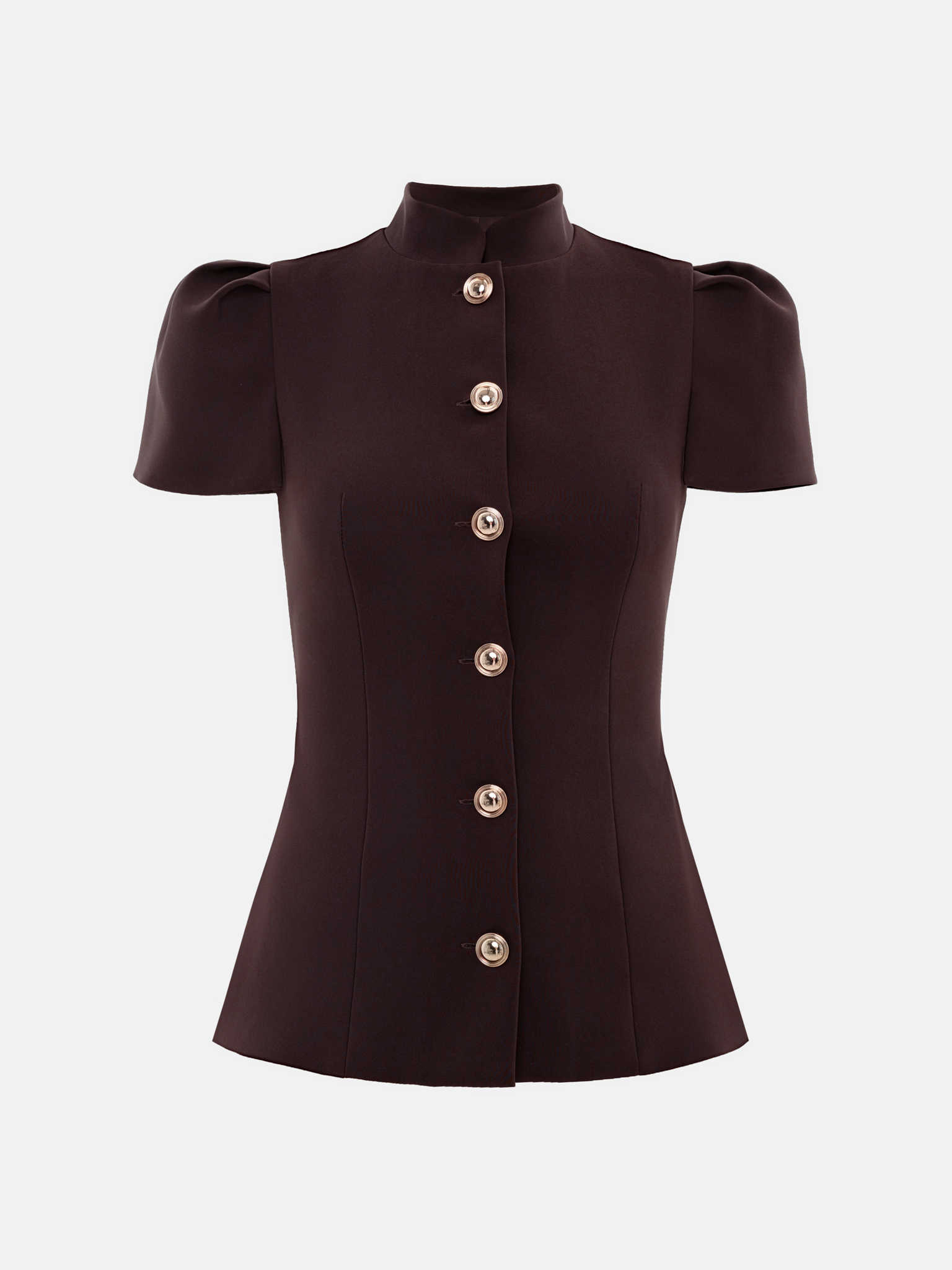 Приталенная блуза с воротником-стойкой