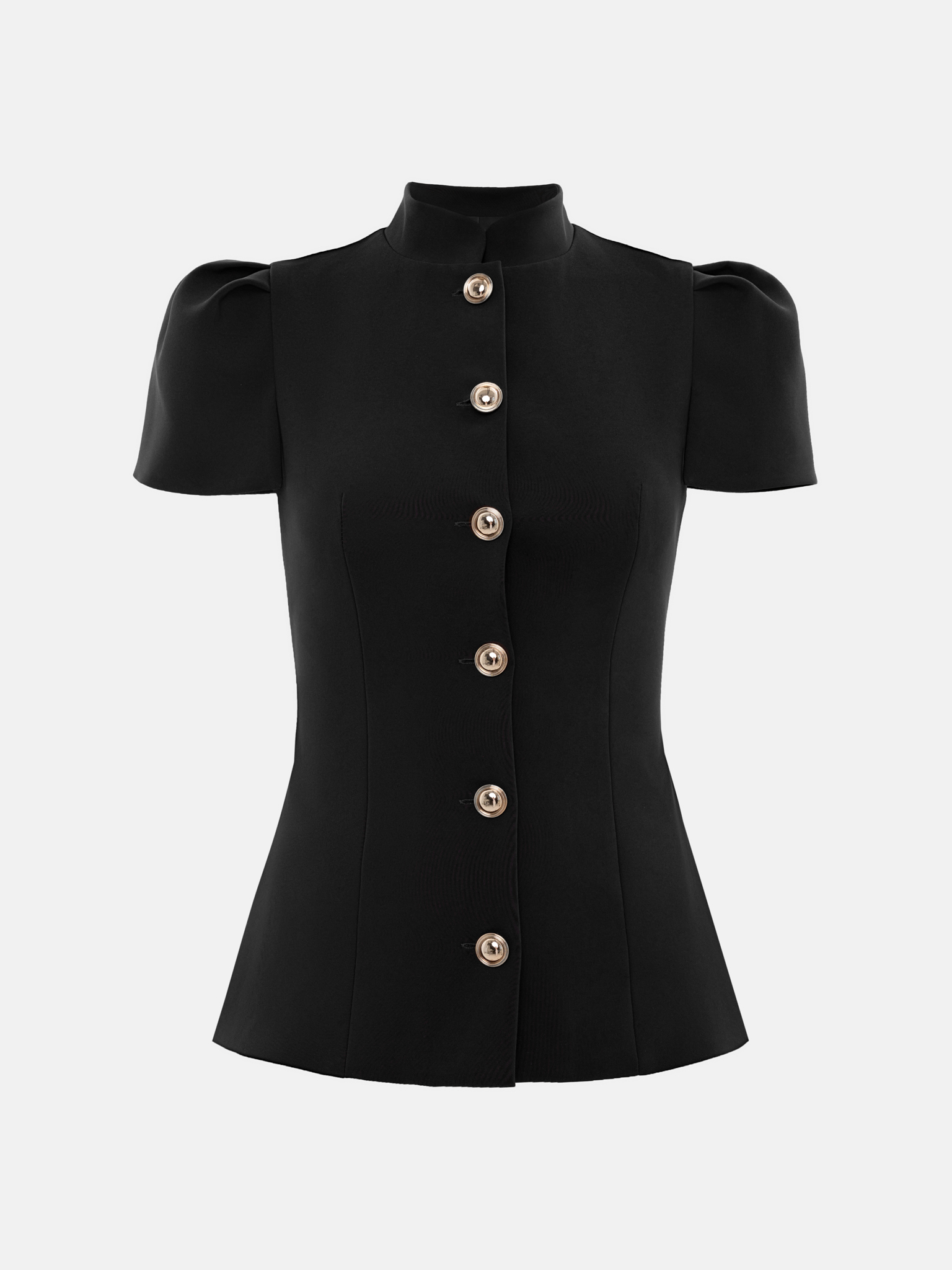 Приталенная блуза с воротником-стойкой