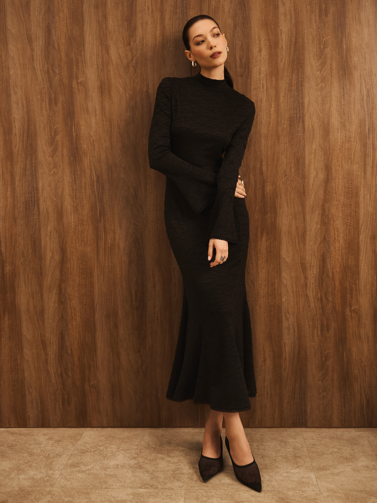 Fitted maxi dress in textured fabric