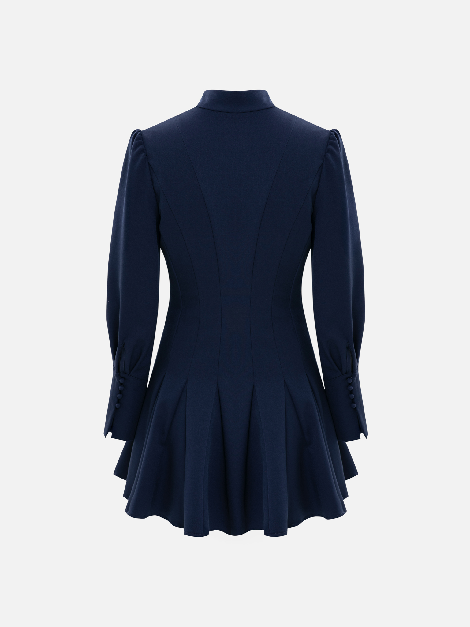 Fitted mini dress with shaped neckline and small buttons