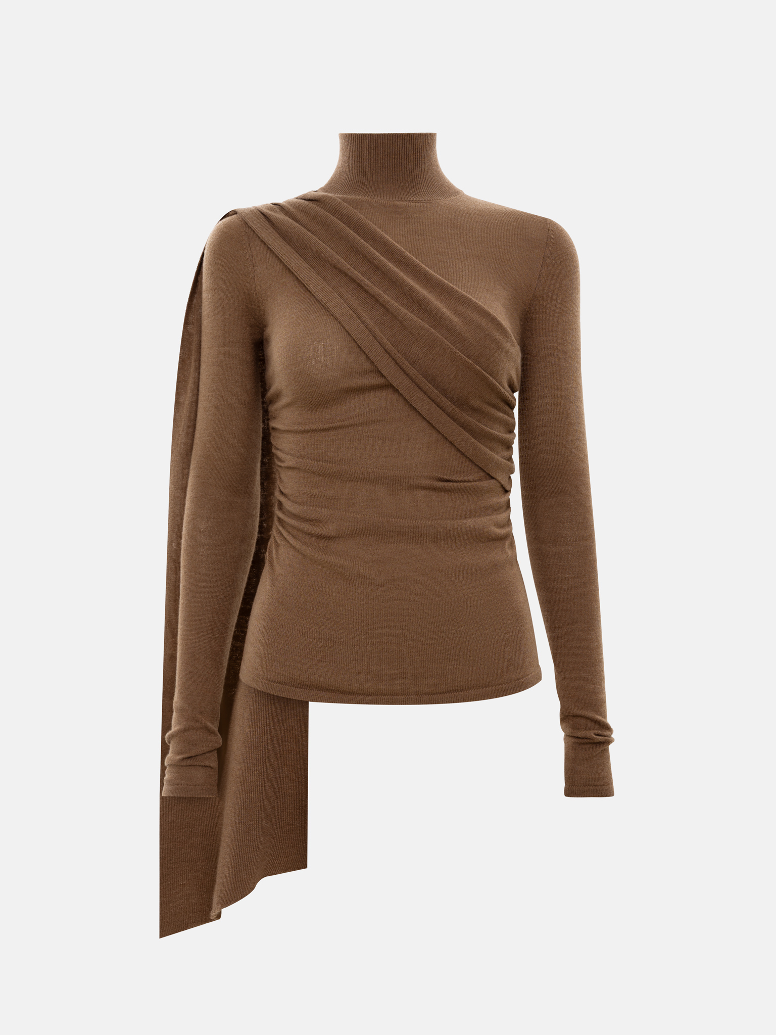Turtleneck with diagonal drapery on the shoulder