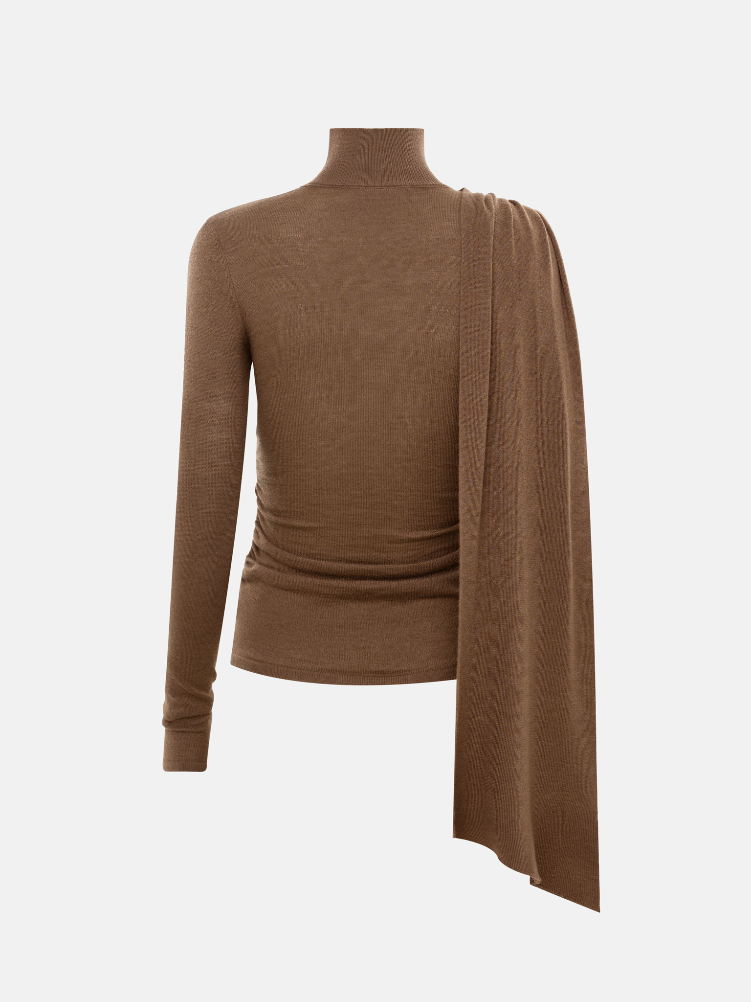 Turtleneck with diagonal drapery on the shoulder