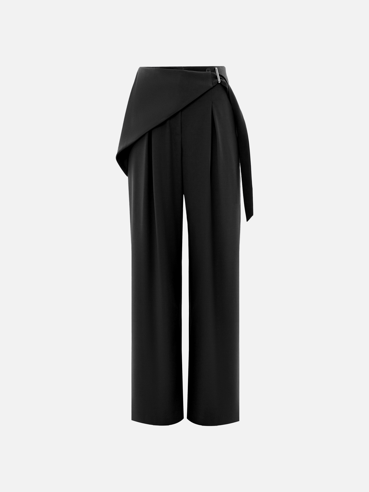 Loose-fit trousers with draping at the hips