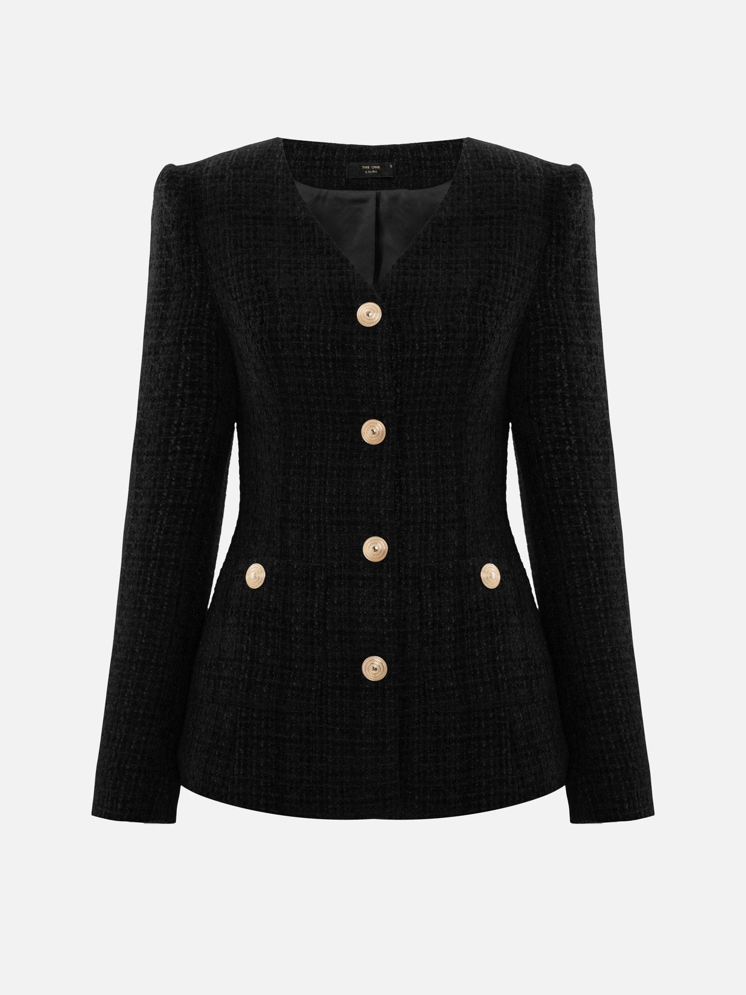 Приталенный твидовый жакет с золотистой фурнитурой