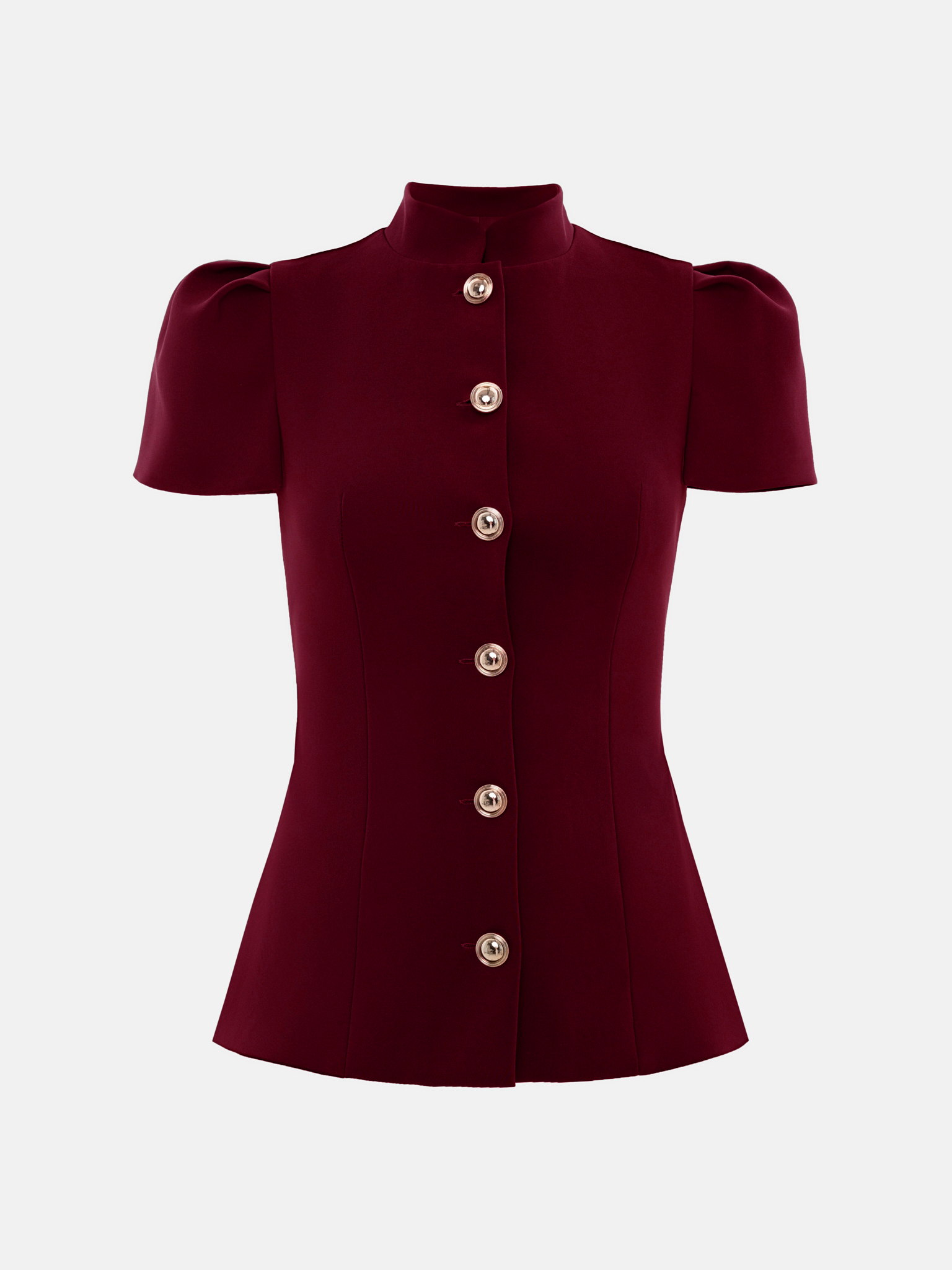 Приталенная блуза с воротником-стойкой