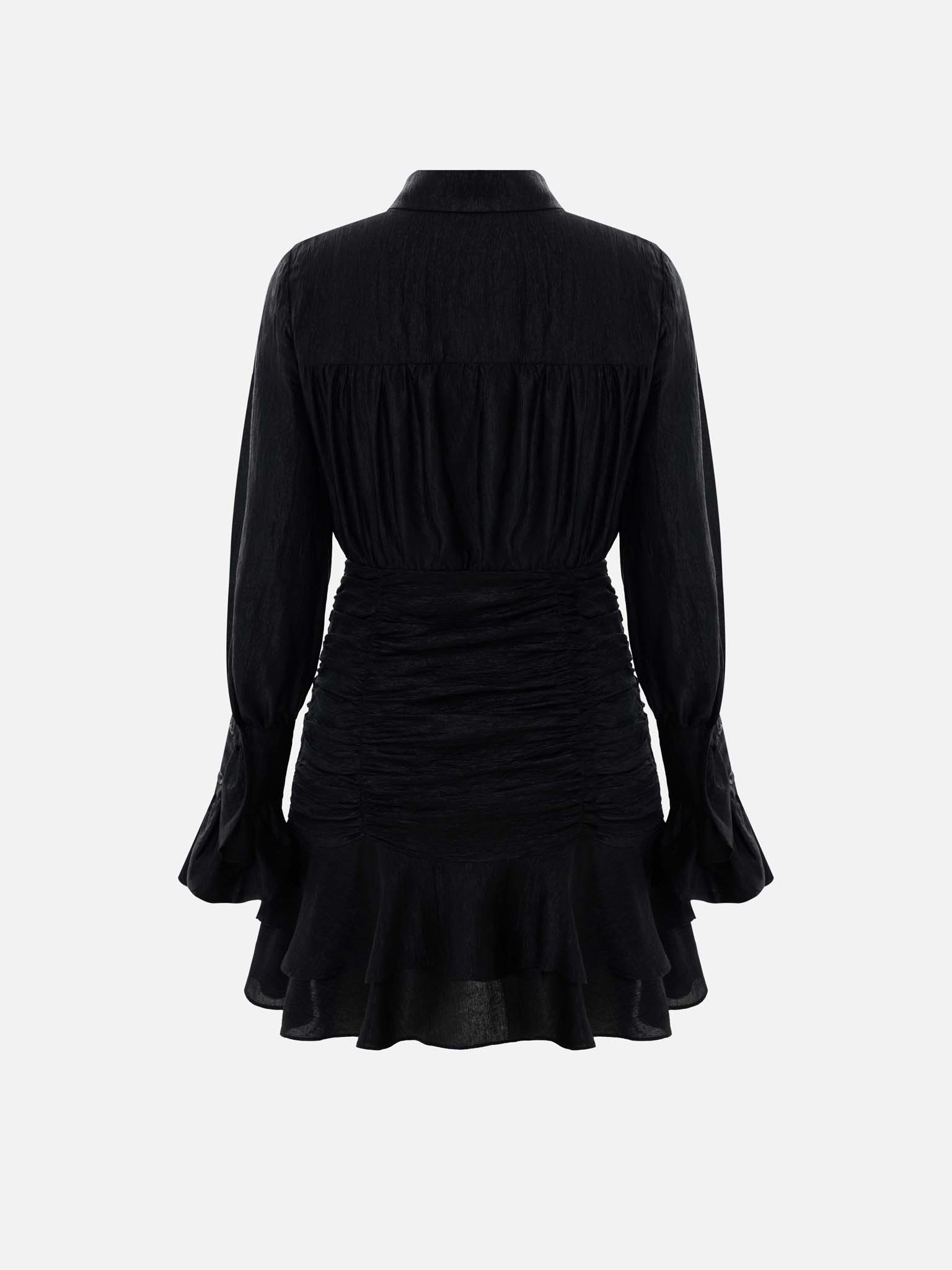 Mini dress with gathered skirt and small matching buttons