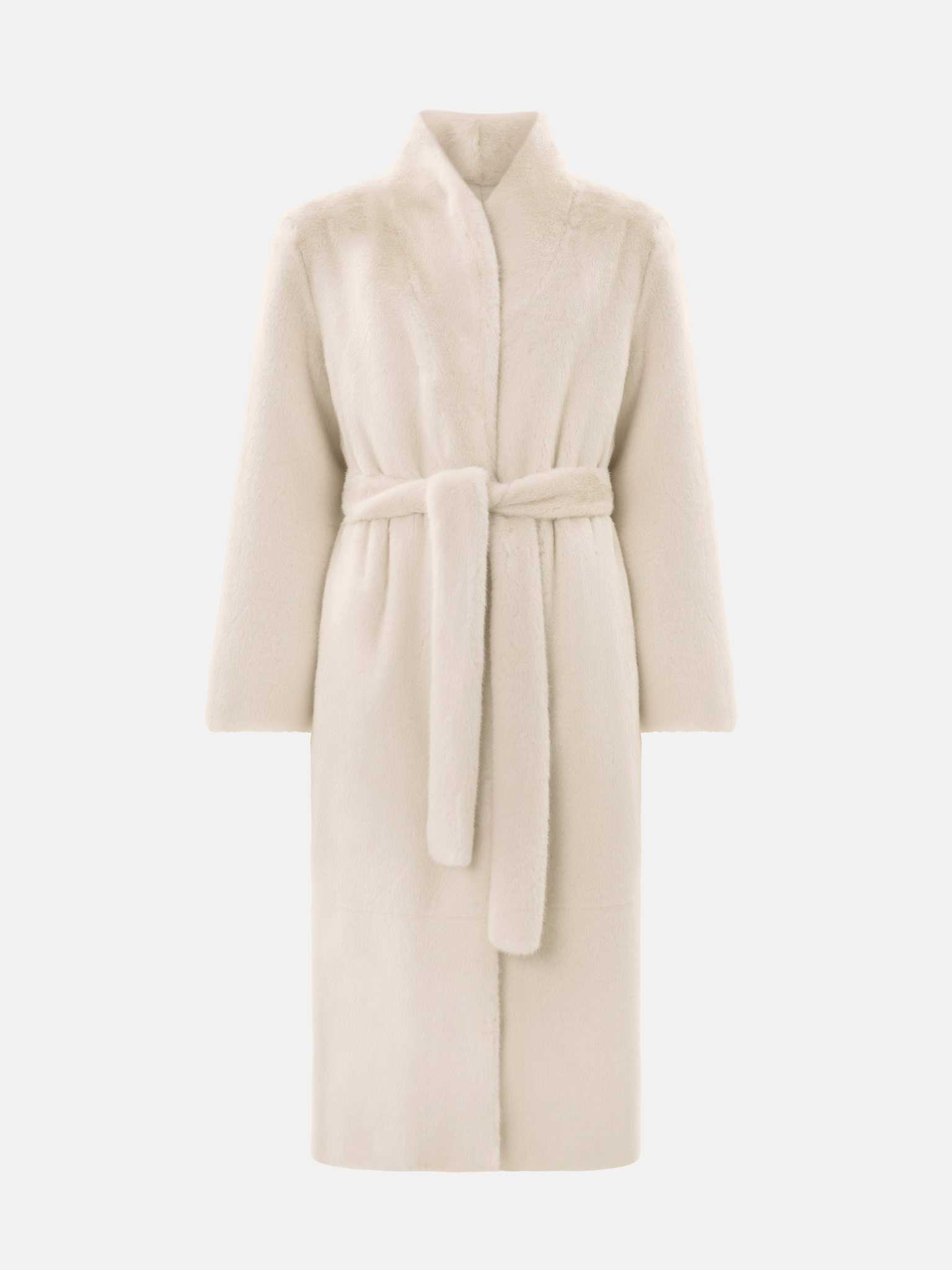 Экошуба макси с высоким воротником и поясом в тон