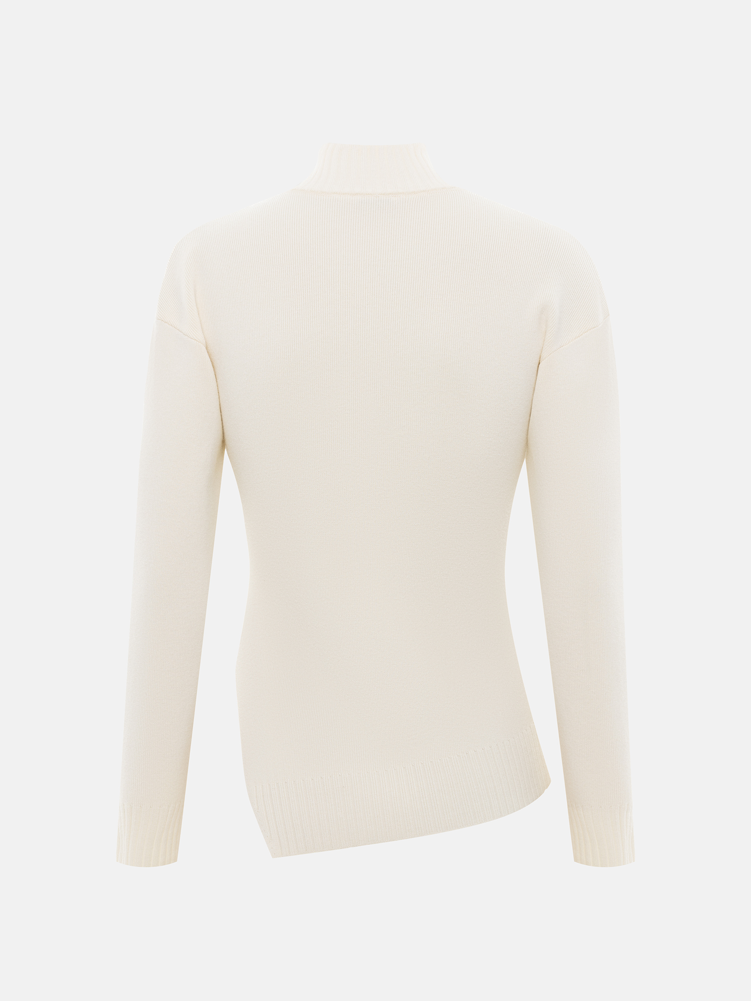 Knitted jumper with zip fastening at the collar and asymmetrical hem