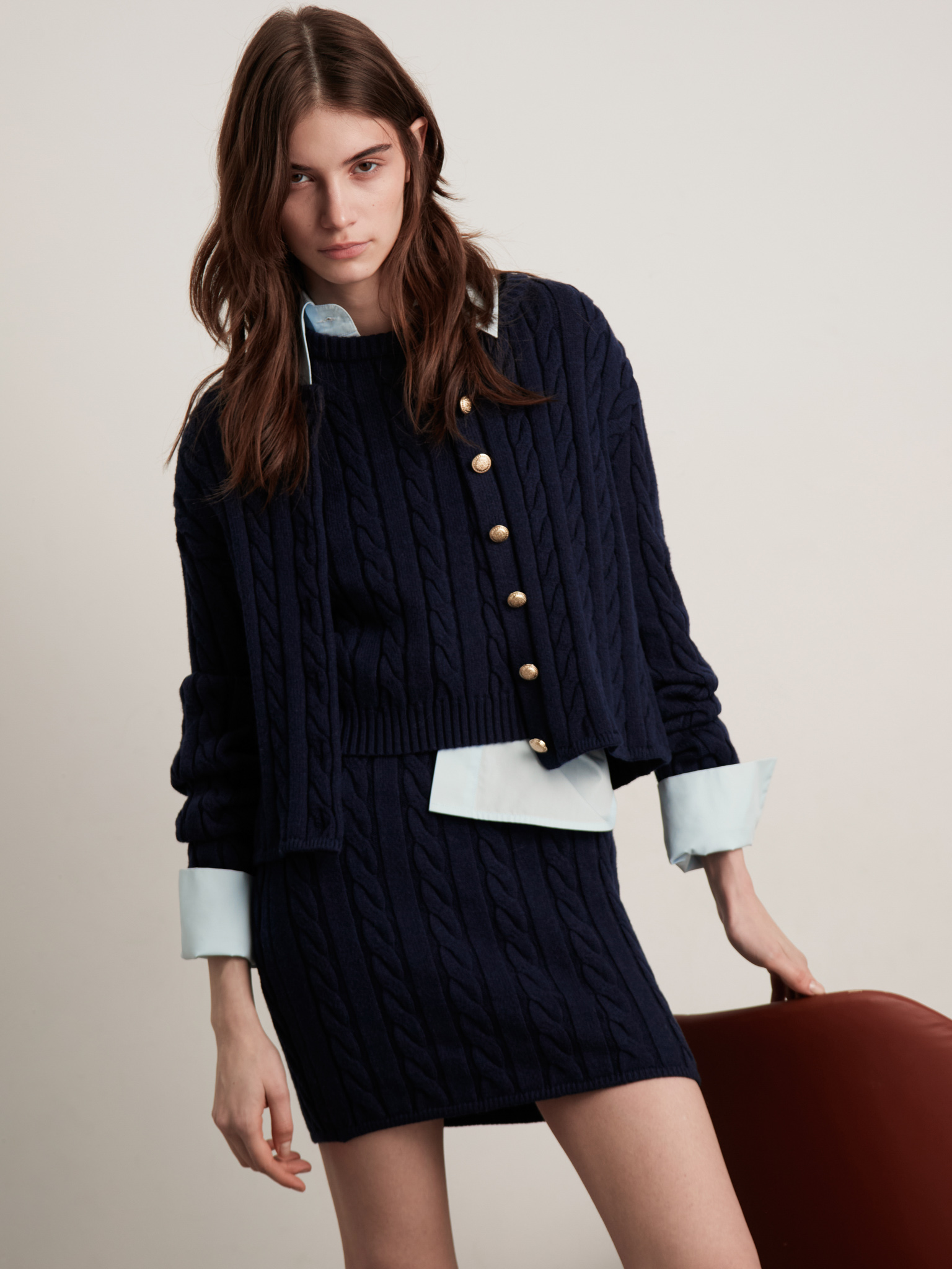 Прямая юбка мини фактурной вязки