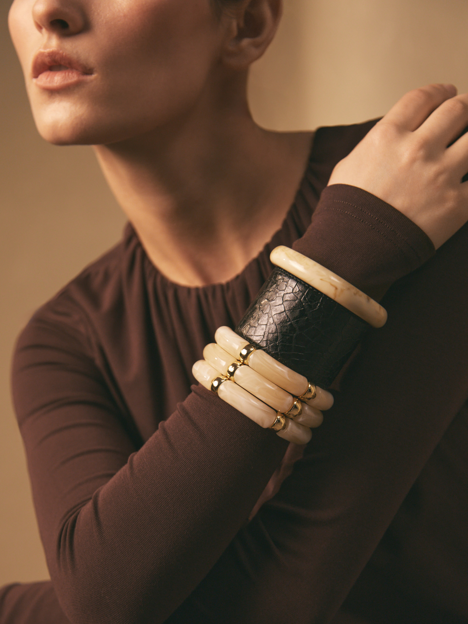 Wide leather bracelet