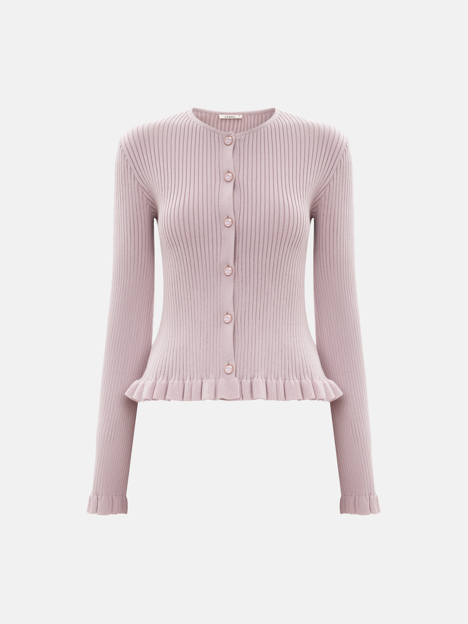 Ribbed knit cardigan with ruffles
