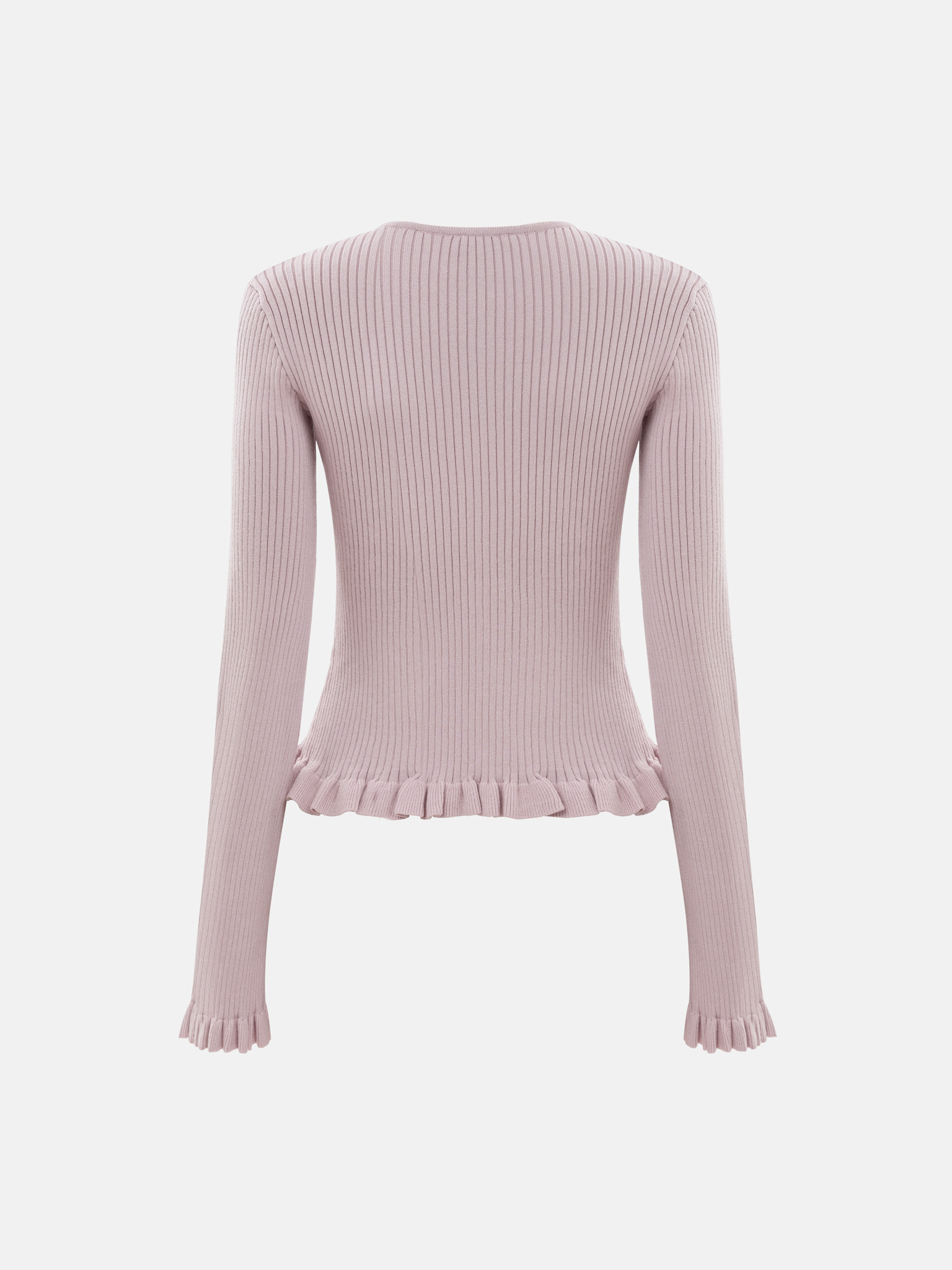 Ribbed knit cardigan with ruffles