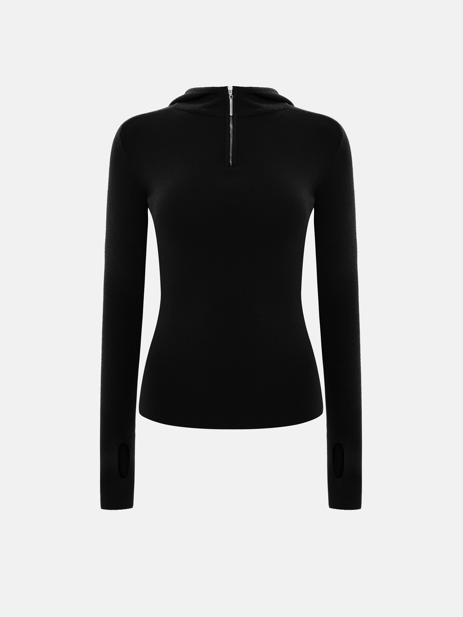 Fitted hoodie with zip fastening at the collar