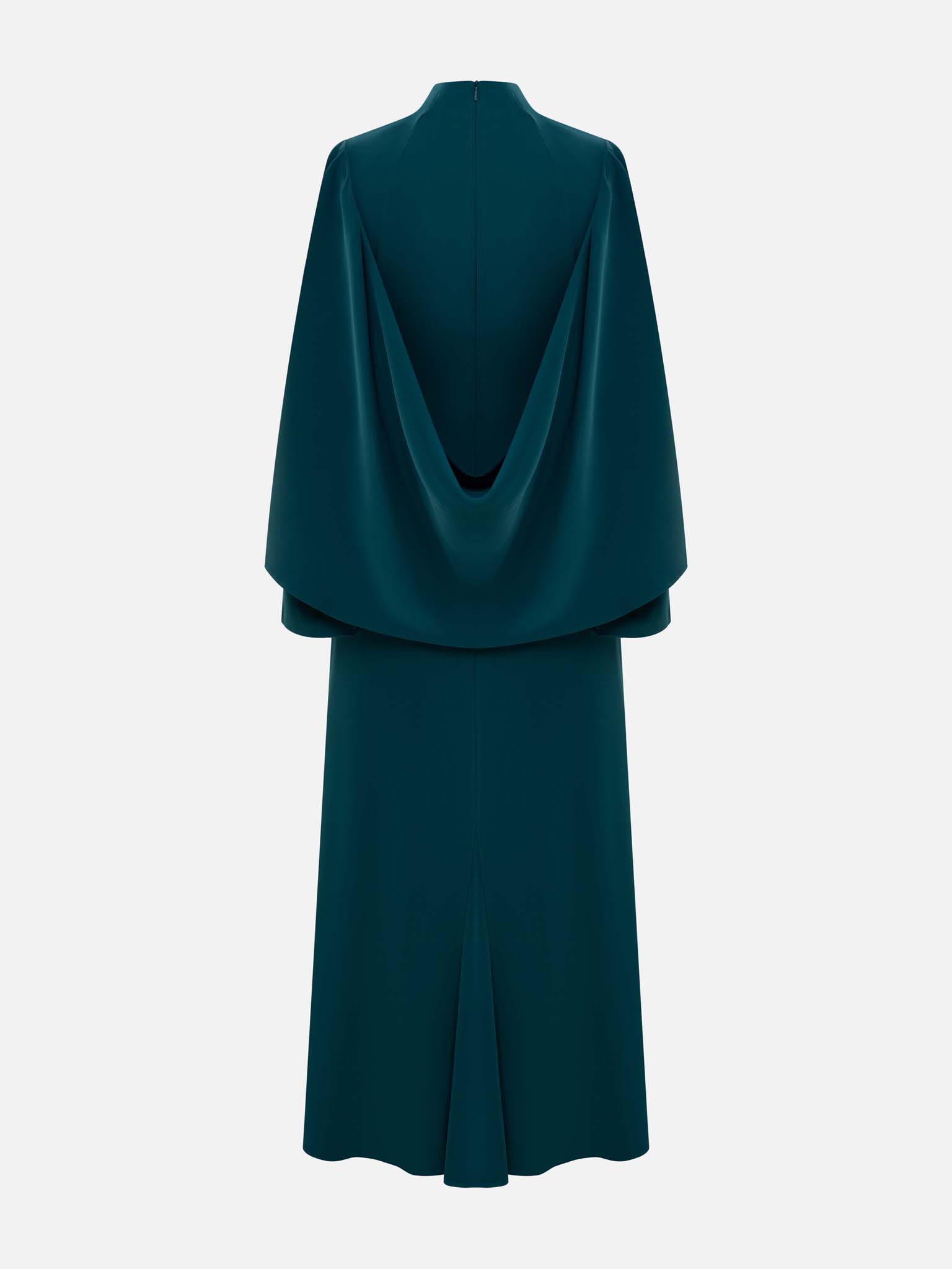 Maxi dress with high collar and draped bodice