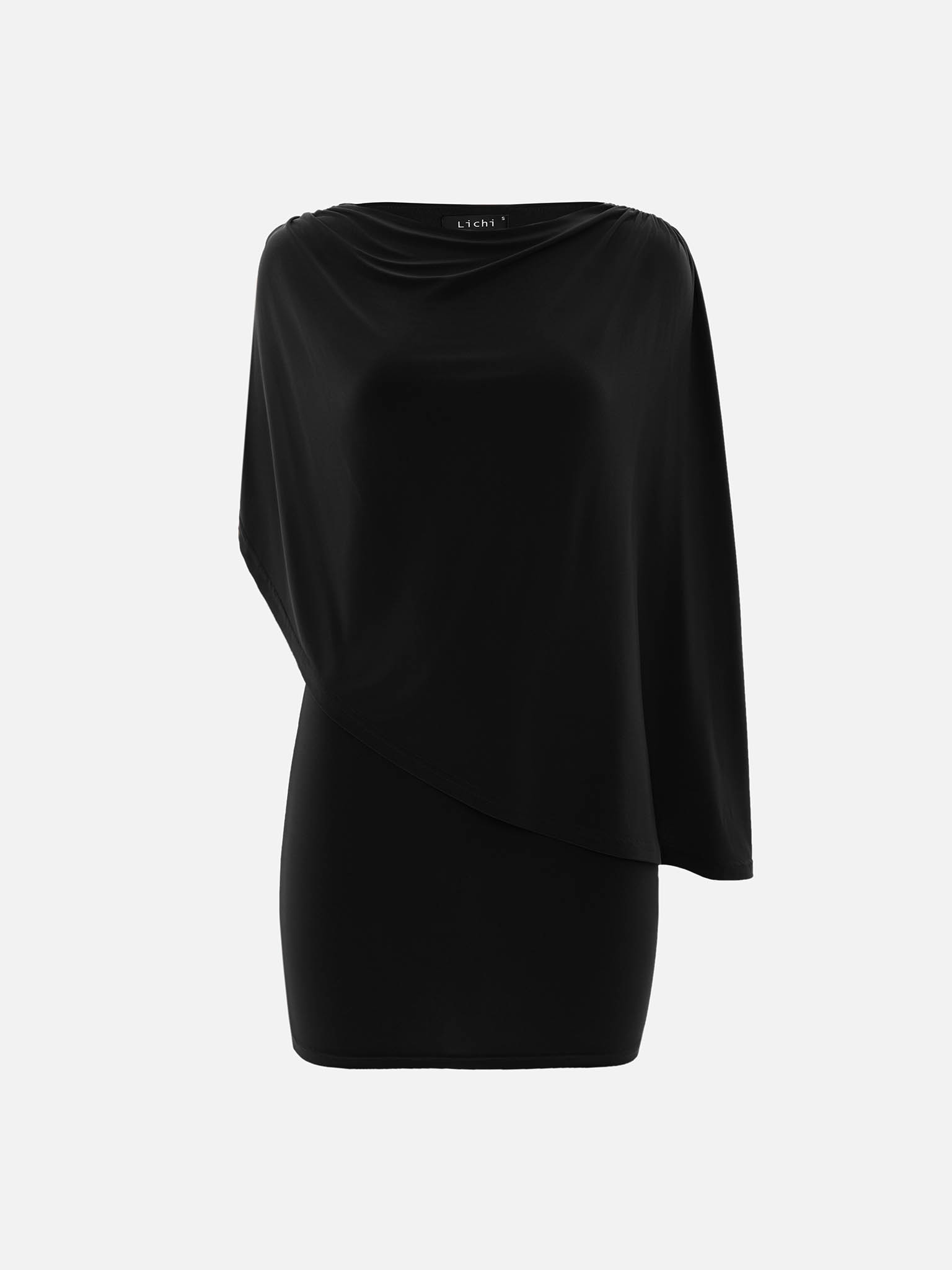 Mini dress with one shoulder cape