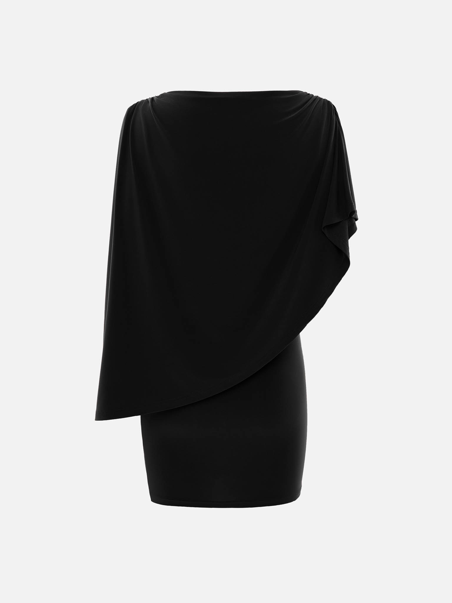 Mini dress with one shoulder cape