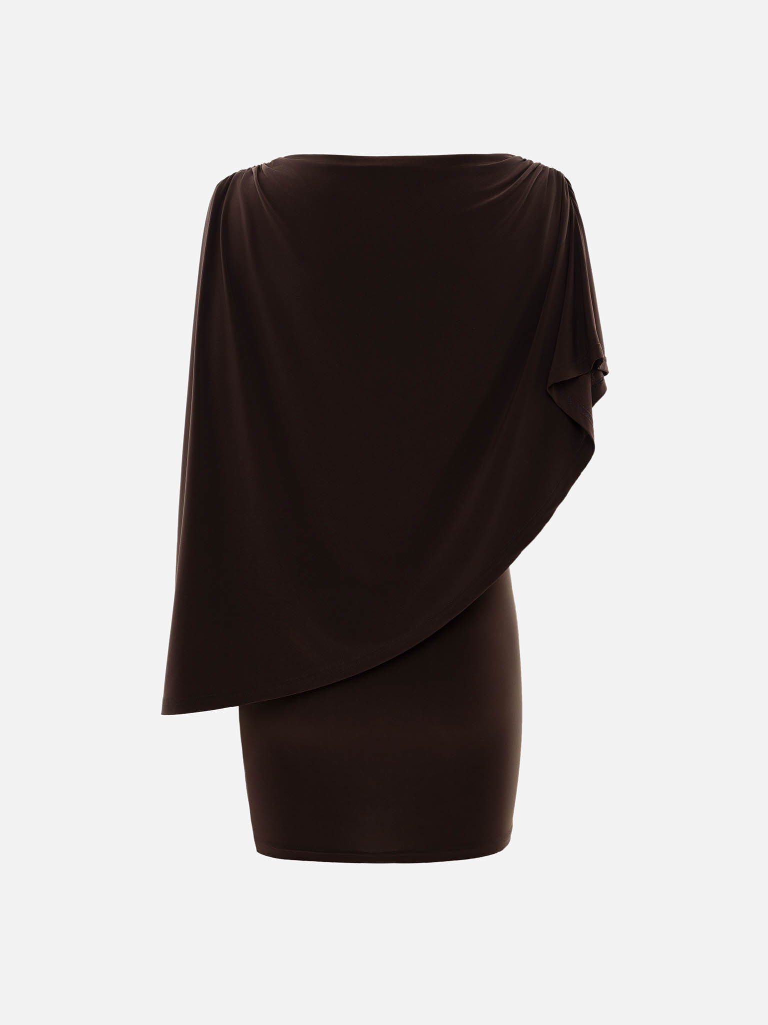 Mini dress with one shoulder cape