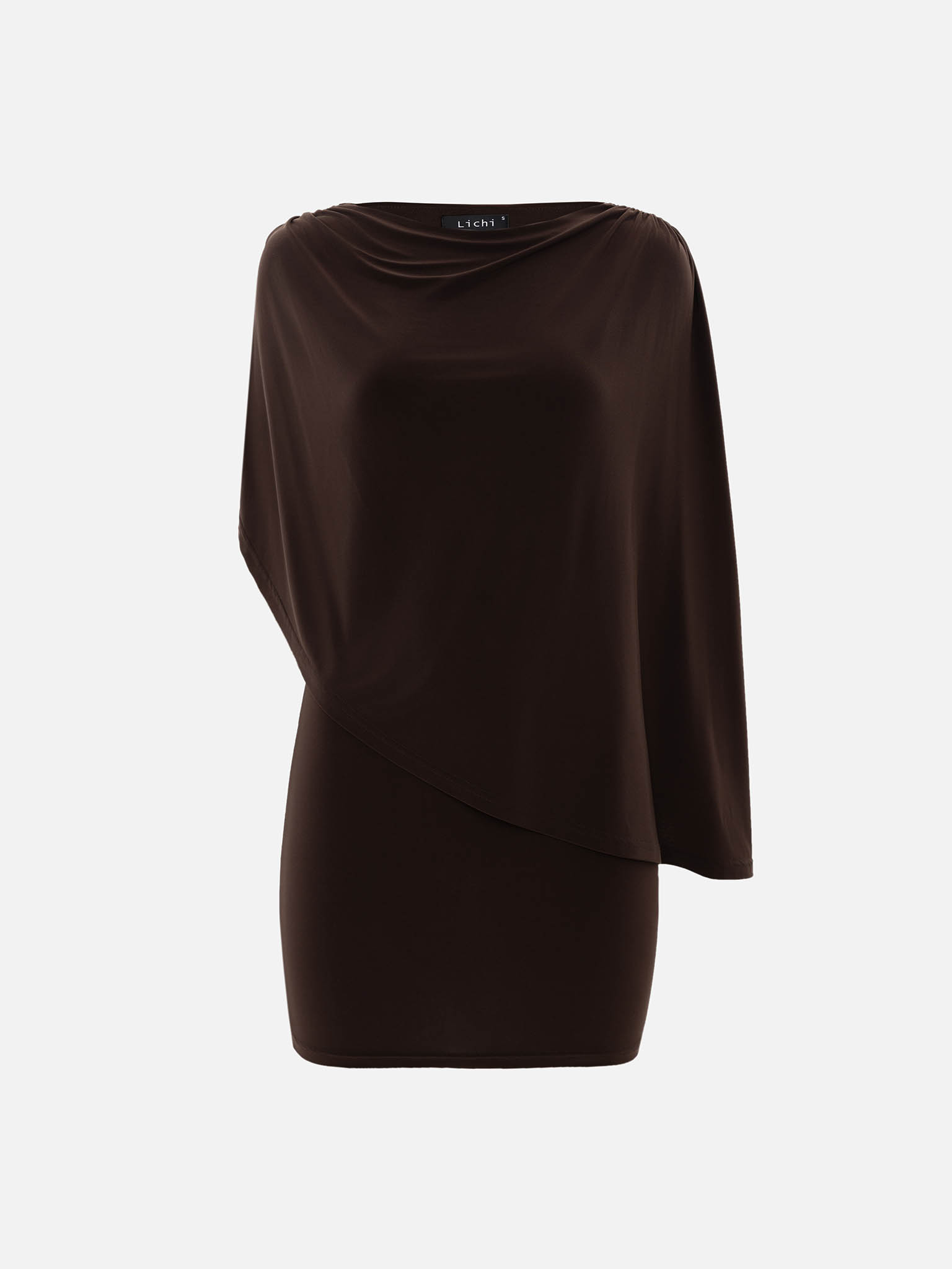 Mini dress with one shoulder cape