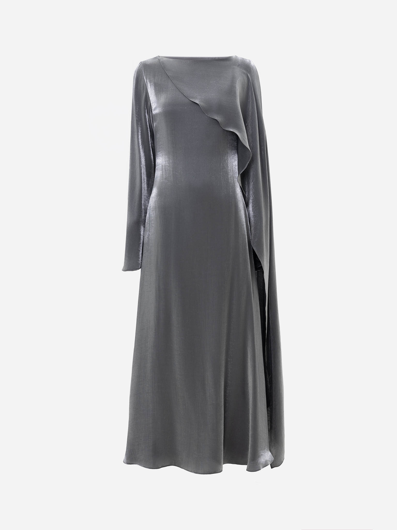 Textured maxi dress with one shoulder cape