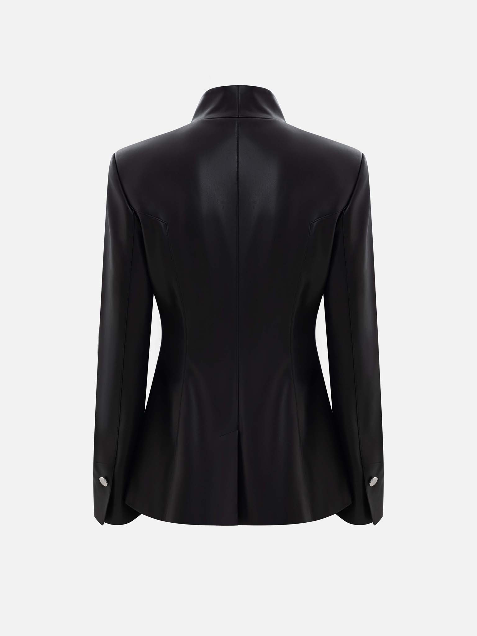 Fitted eco-leather jacket with contrasting buttons