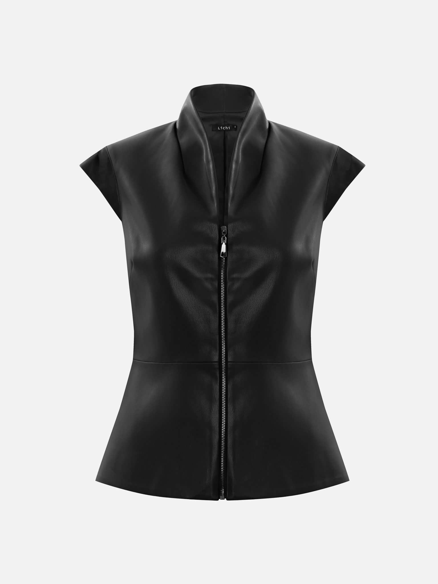 Fitted eco-leather waistcoat with zip fastening