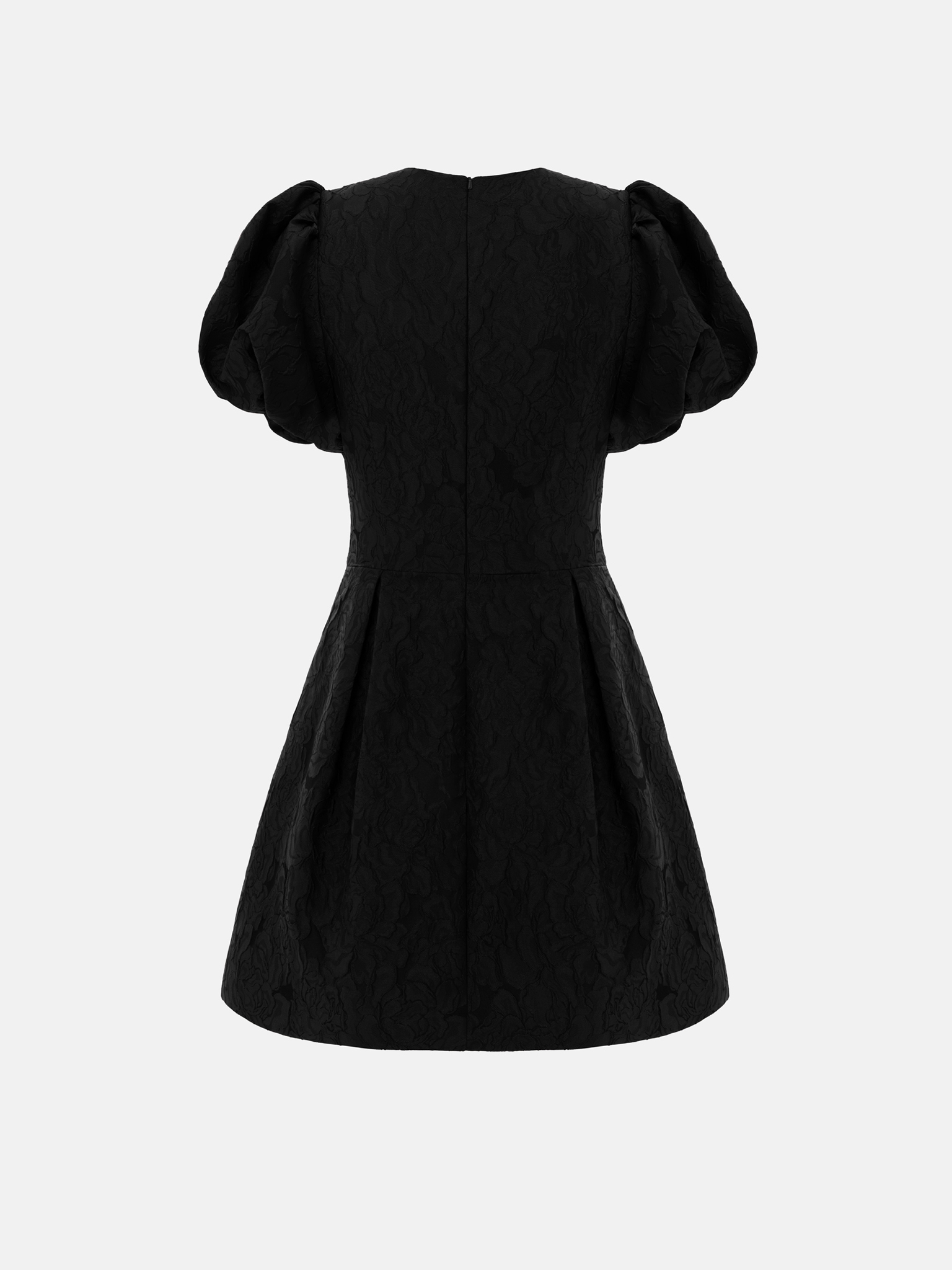 Объемное платье мини из жаккарда с рукавами-фонариками