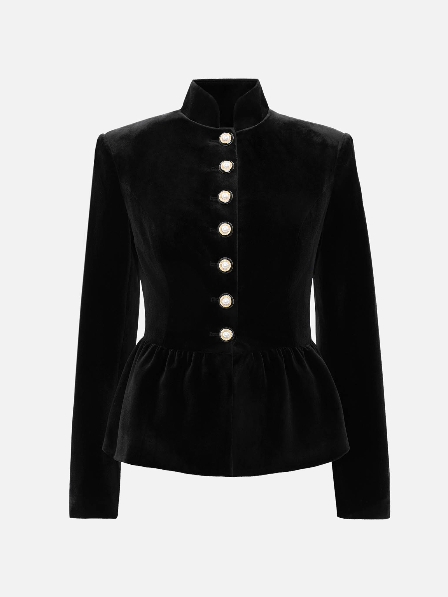 Velvet jacket with peplum and large buttons