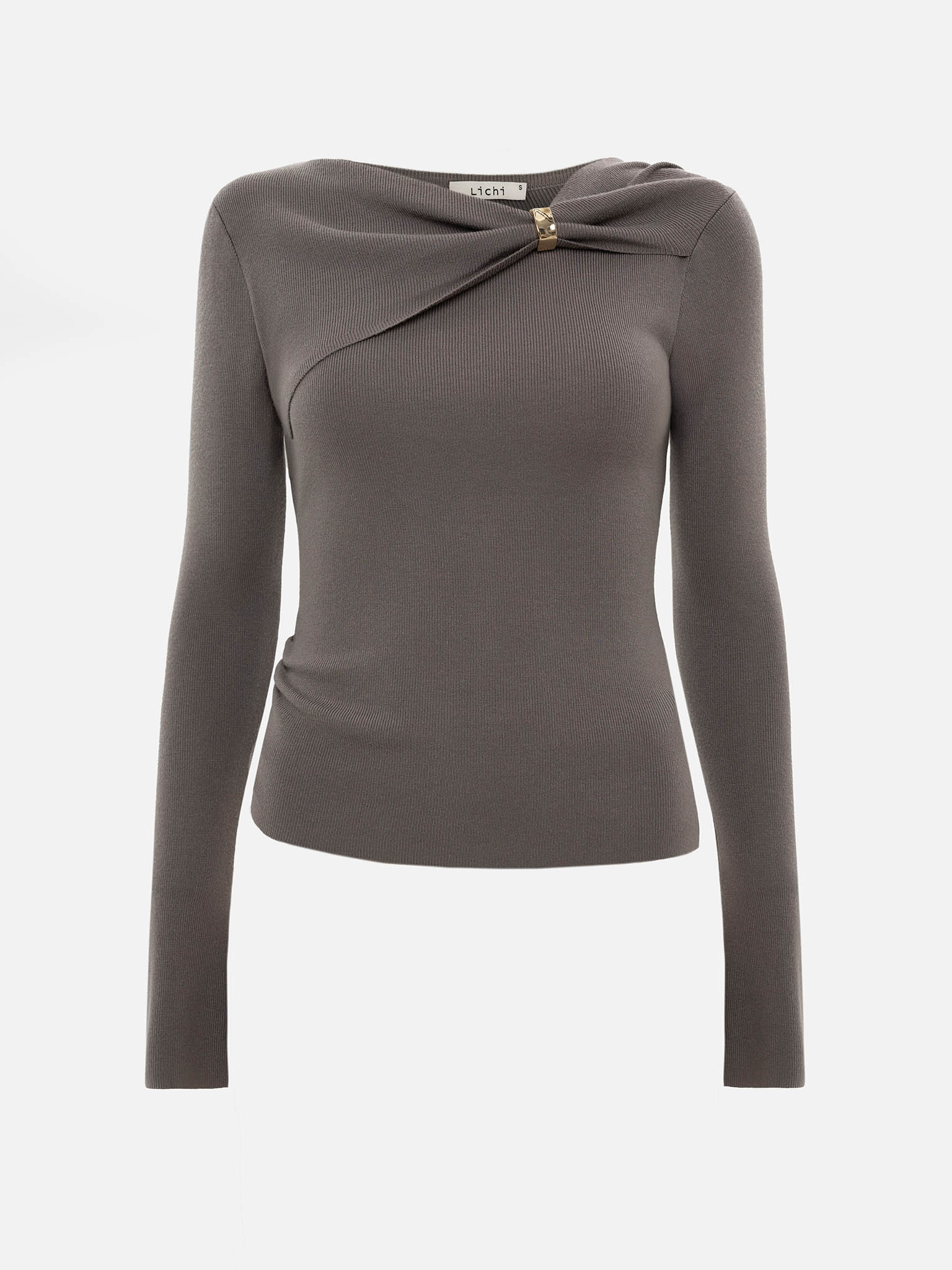 Джемпер из вискозы со сборкой и золотистым декором на воротнике