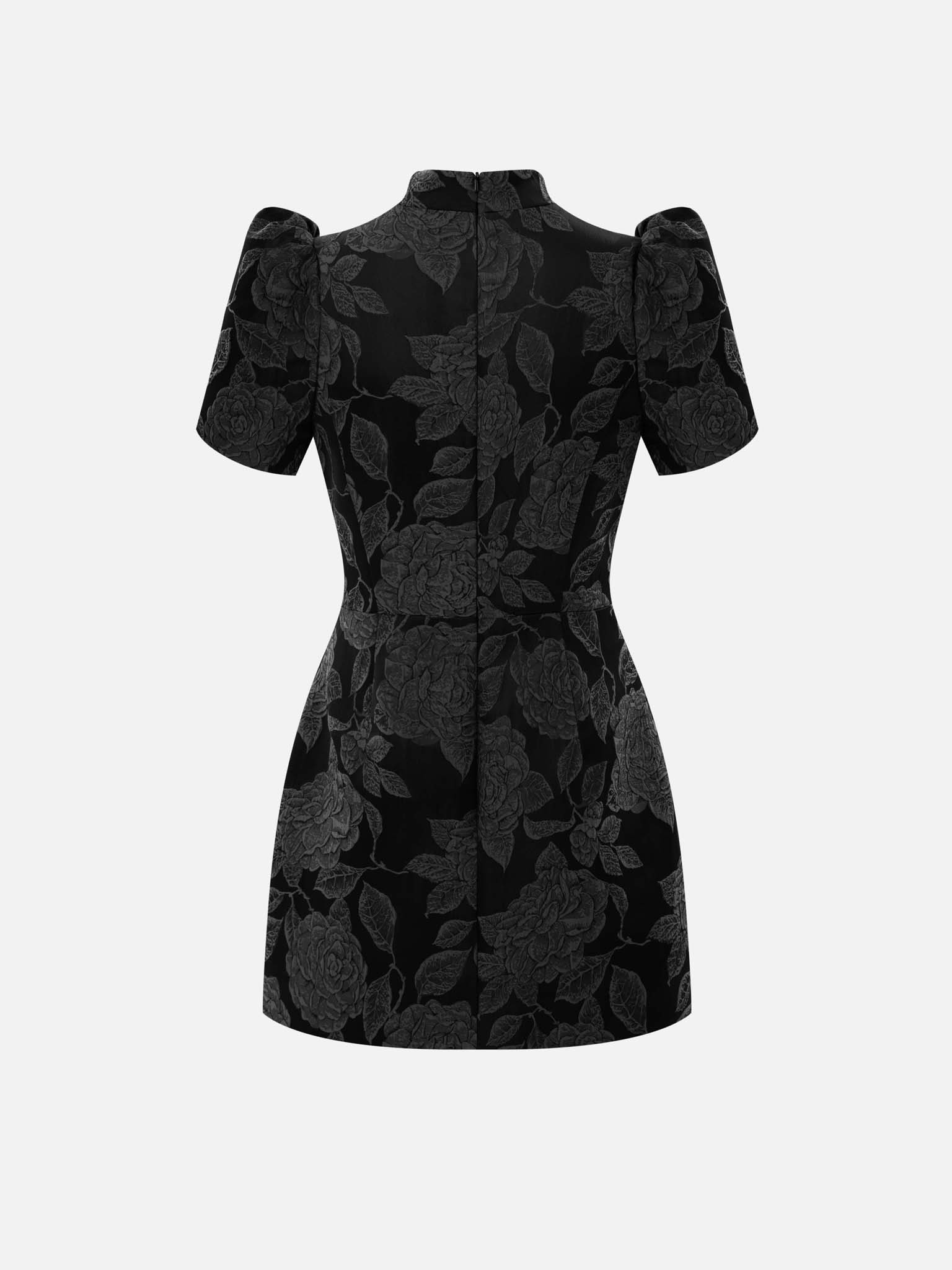 Fitted mini dress with textured floral pattern