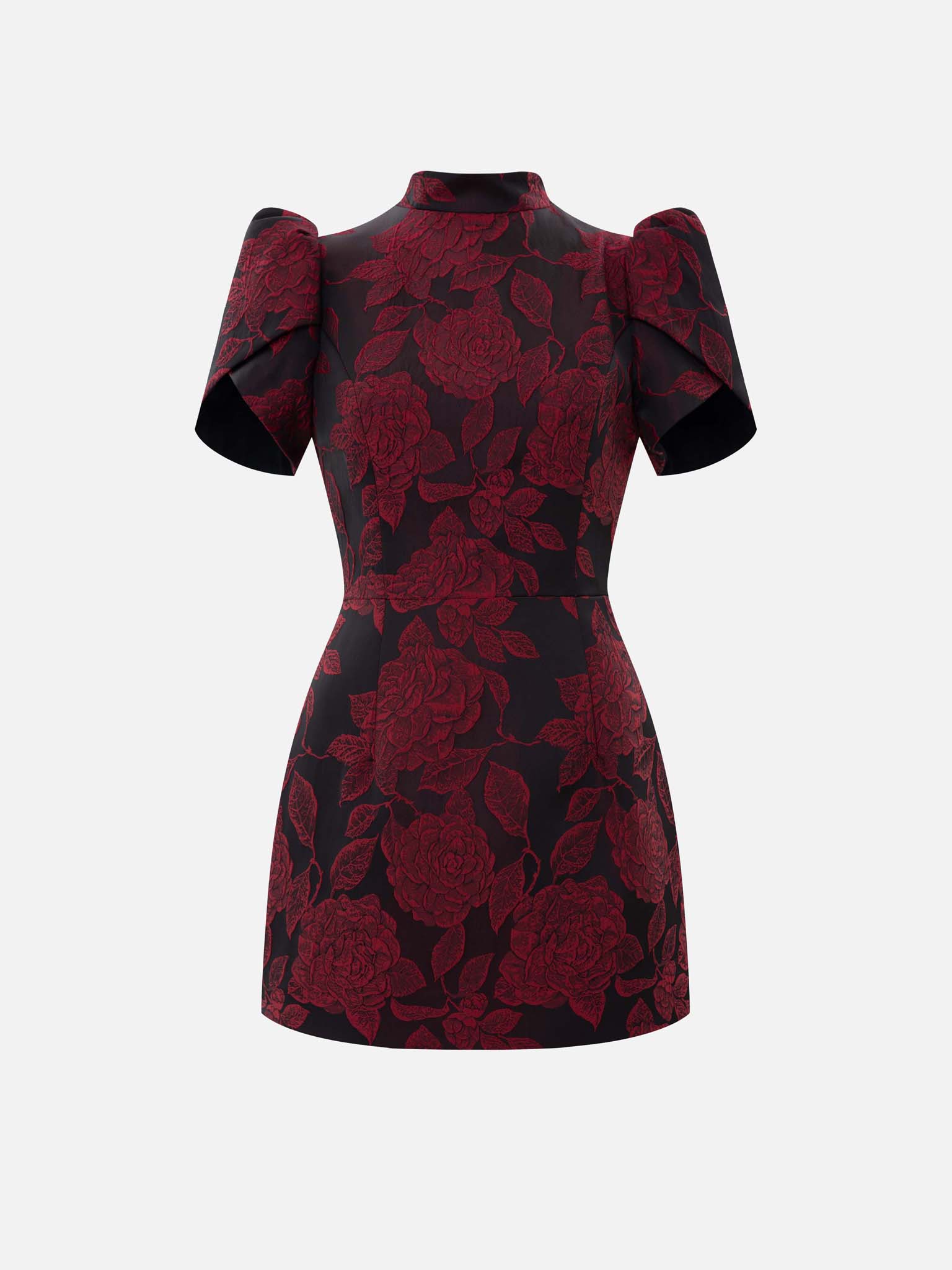 Fitted mini dress with textured floral pattern