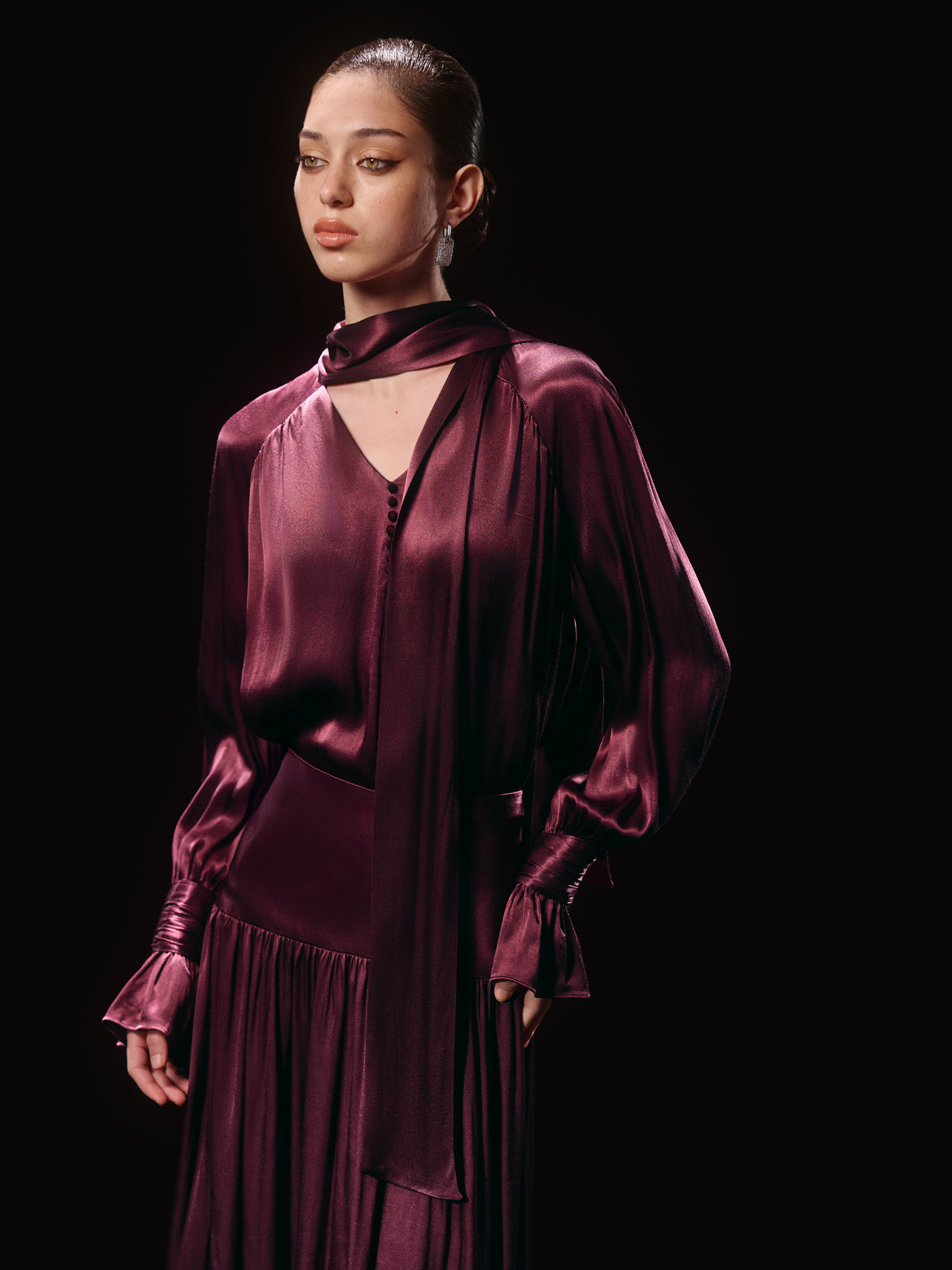 Viscose blouse with matching ribbon scarf