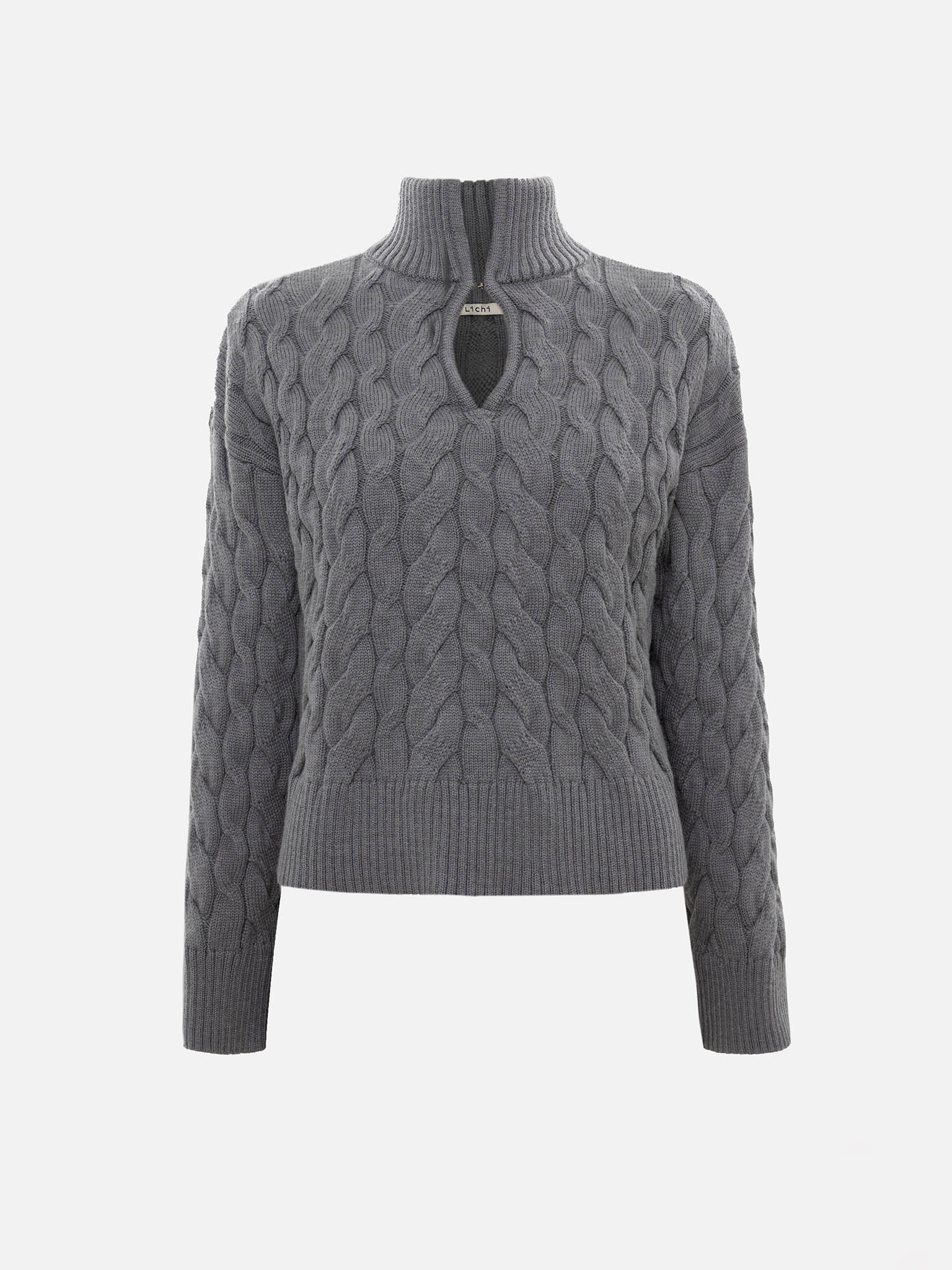 Cable-knit jumper with teardrop neckline