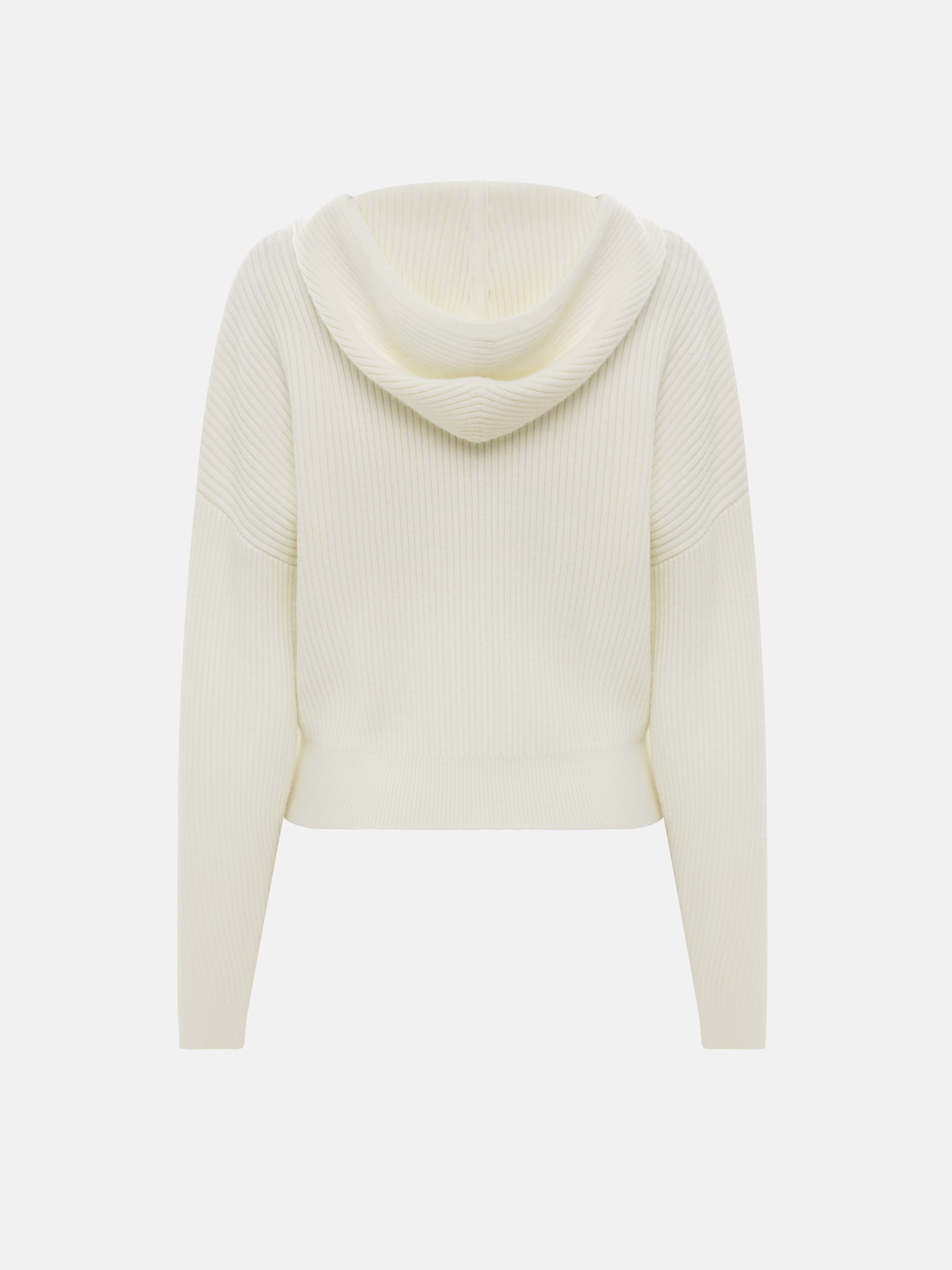 Свободный вязаный джемпер в рубчик с капюшоном