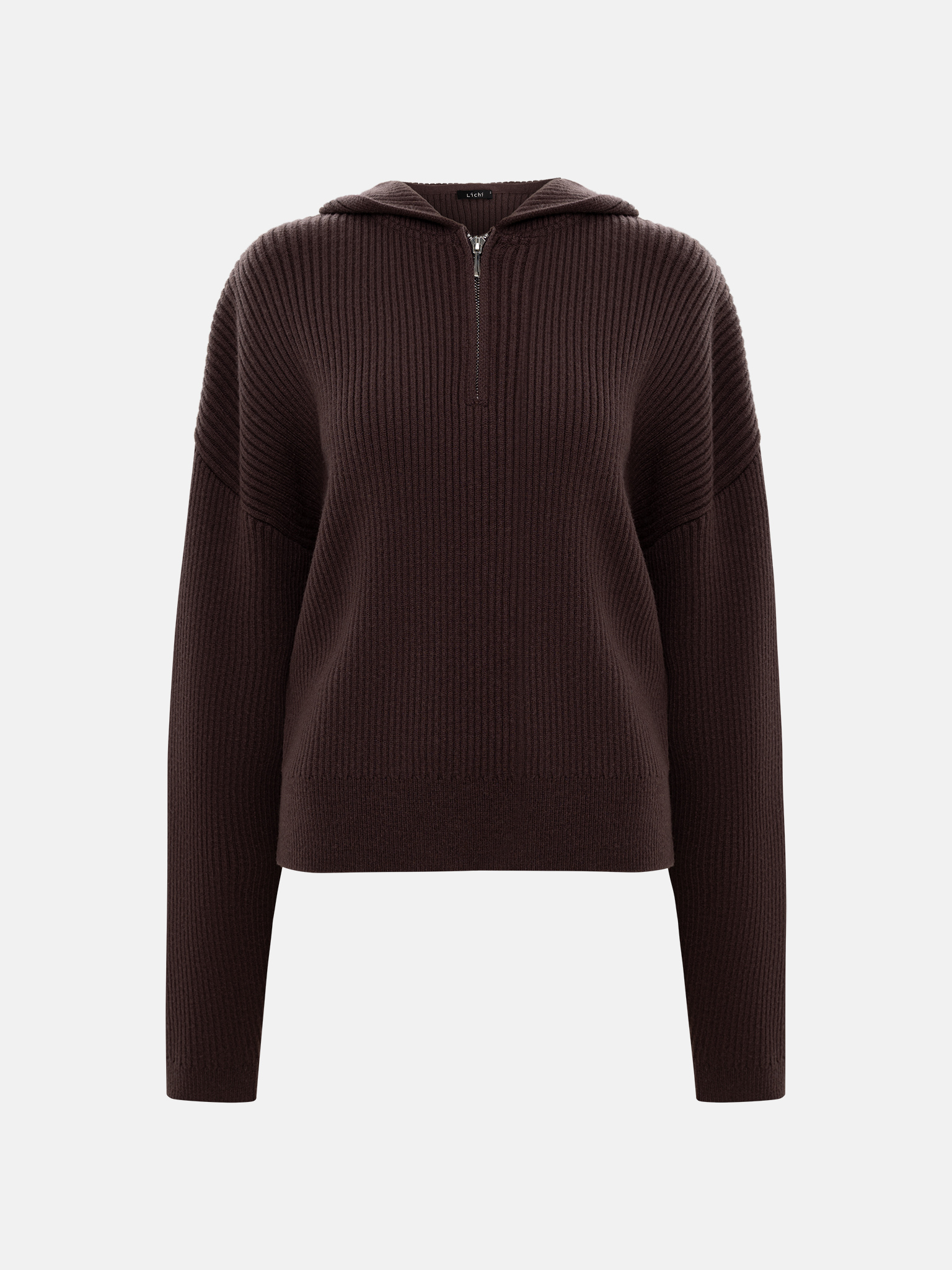 Loose rib-knit hooded jumper