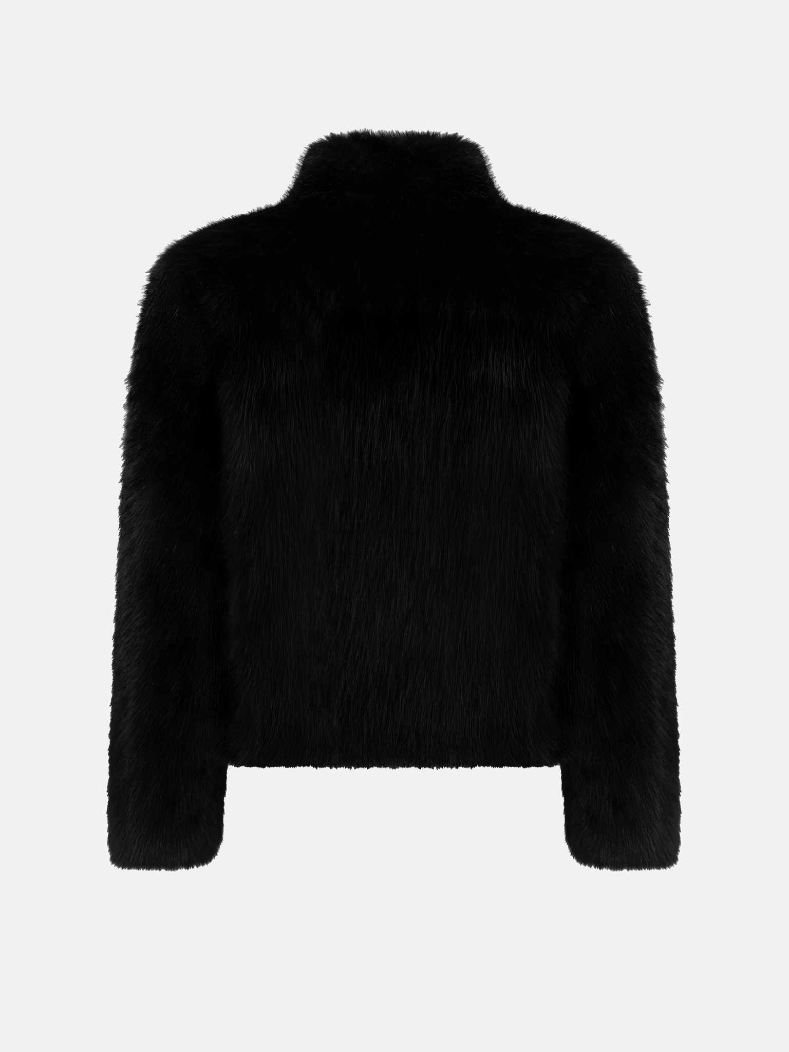 Kurzer Eco-Pelzmantel mit Reißverschluss und Stehkragen