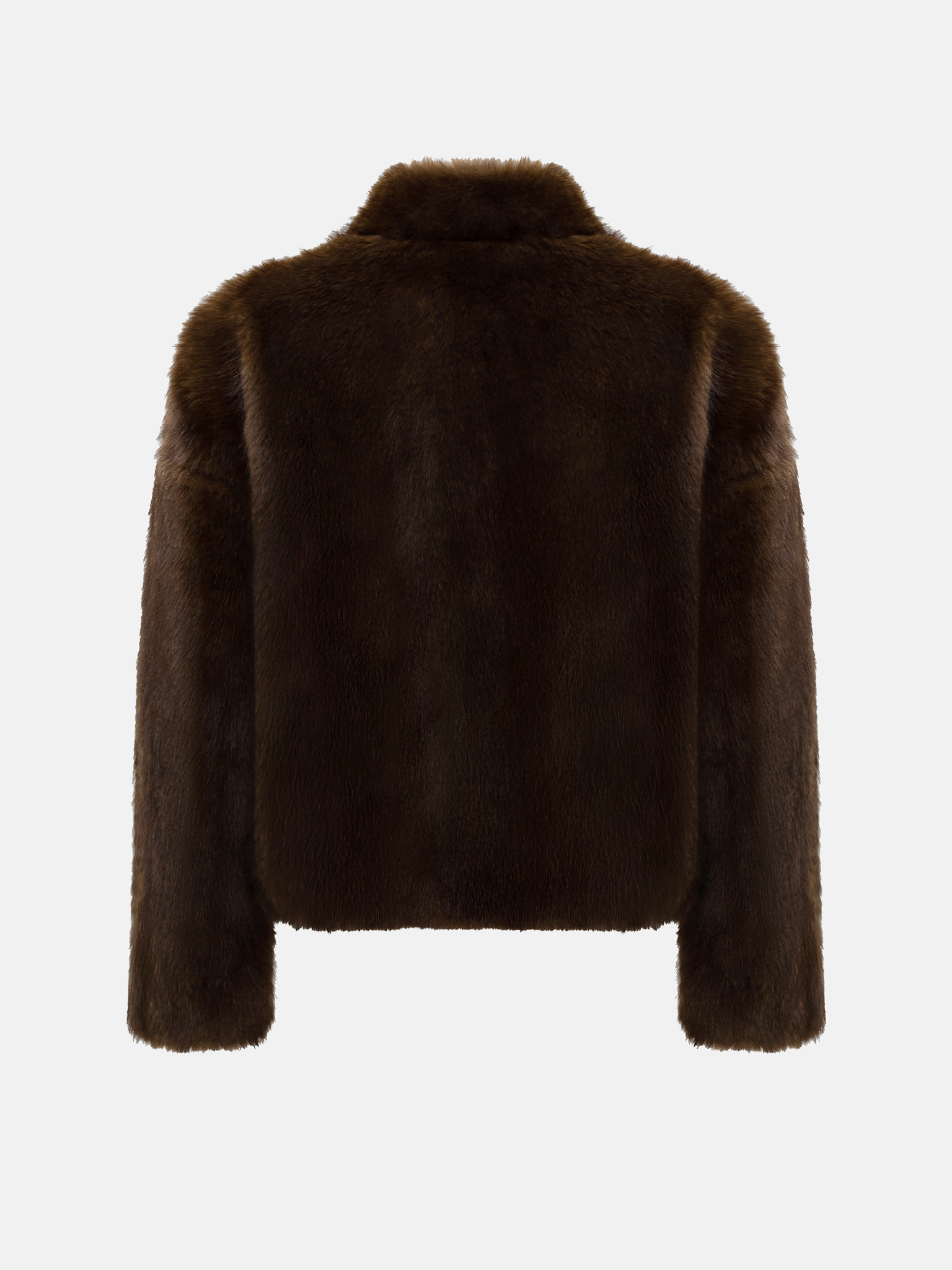 Kurzer Eco-Pelzmantel mit Reißverschluss und Stehkragen