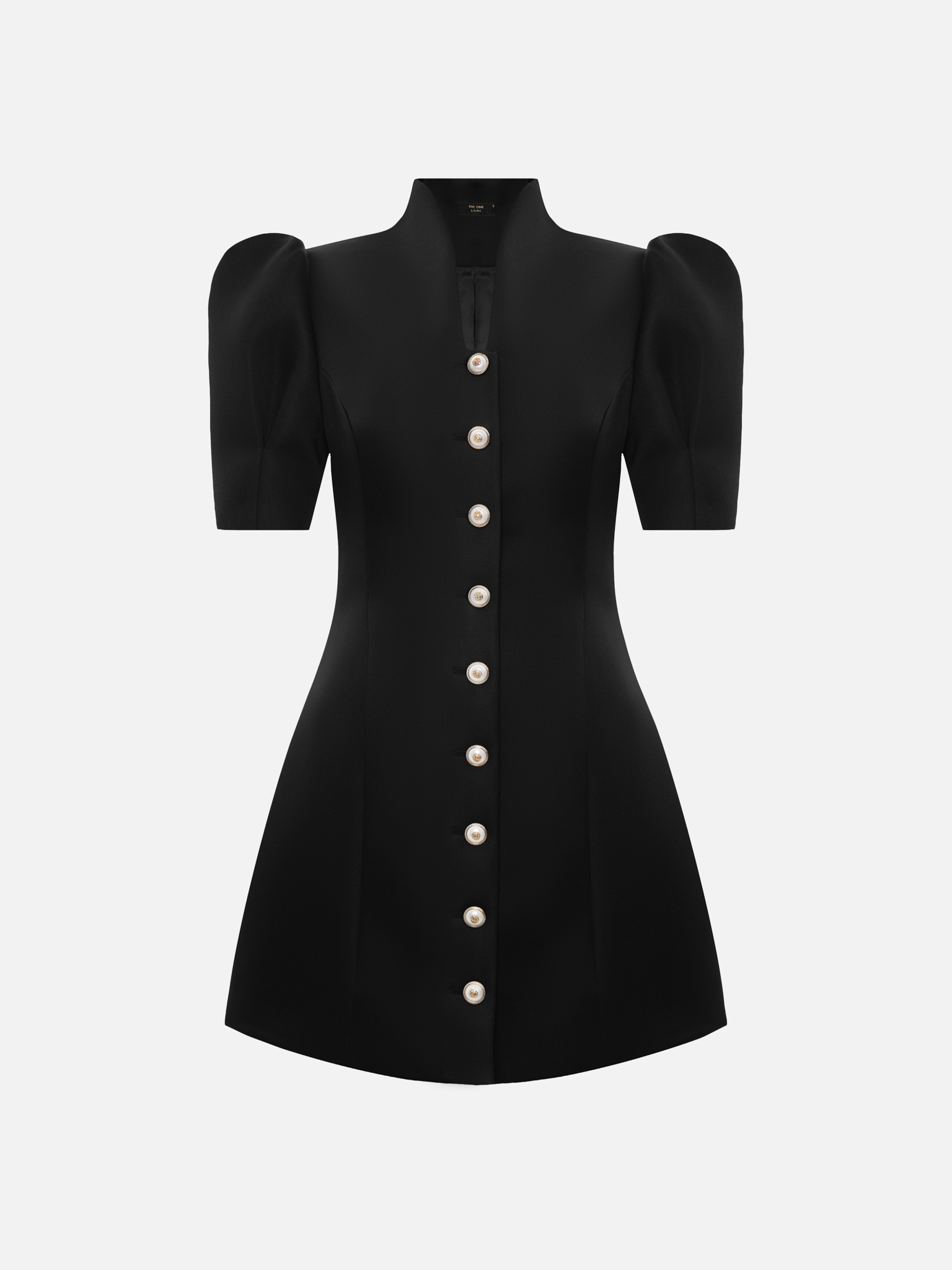 Smooth fabric mini dress with voluminous sleeves