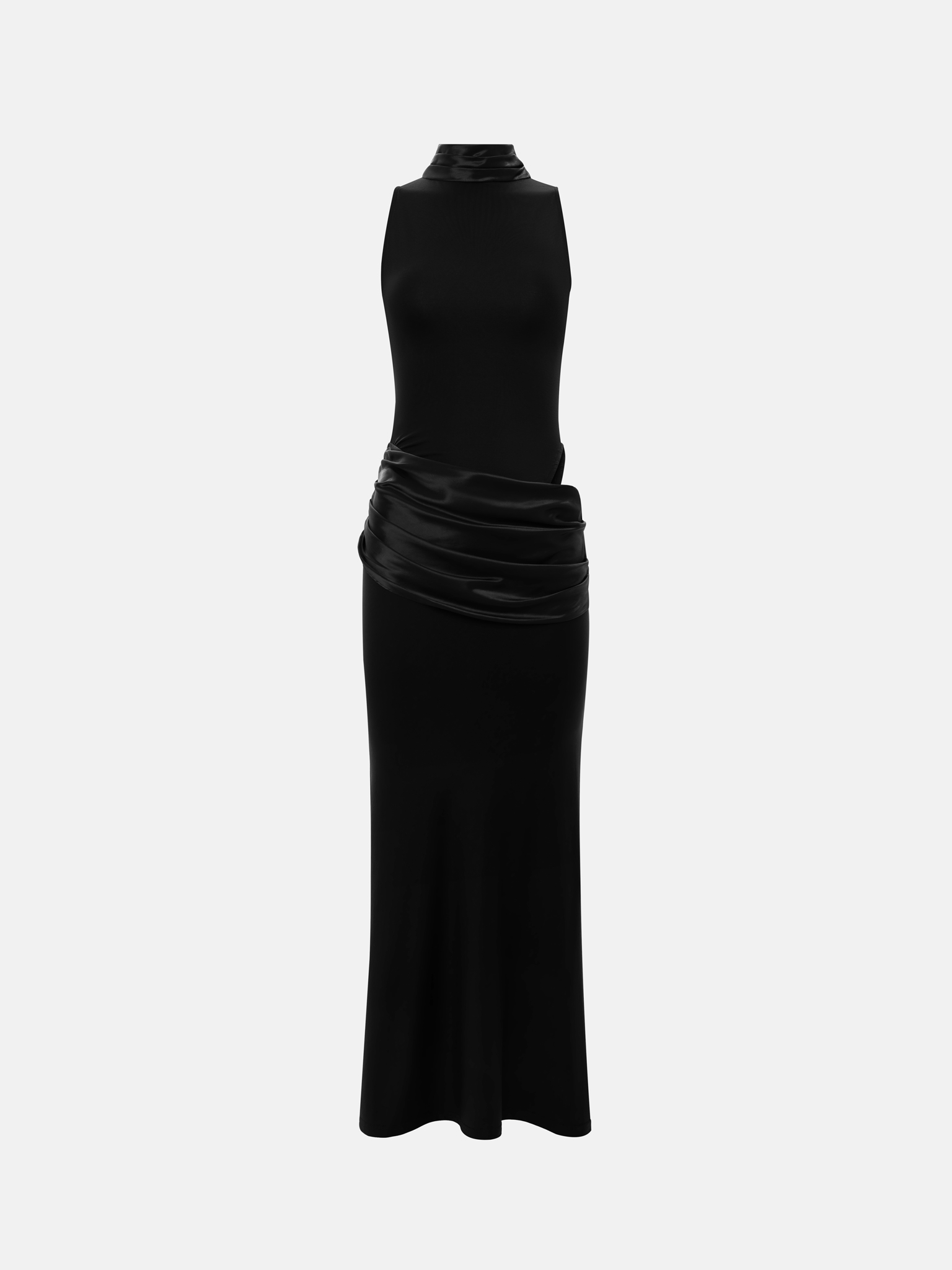Maxi dress with satin skirt and side slit