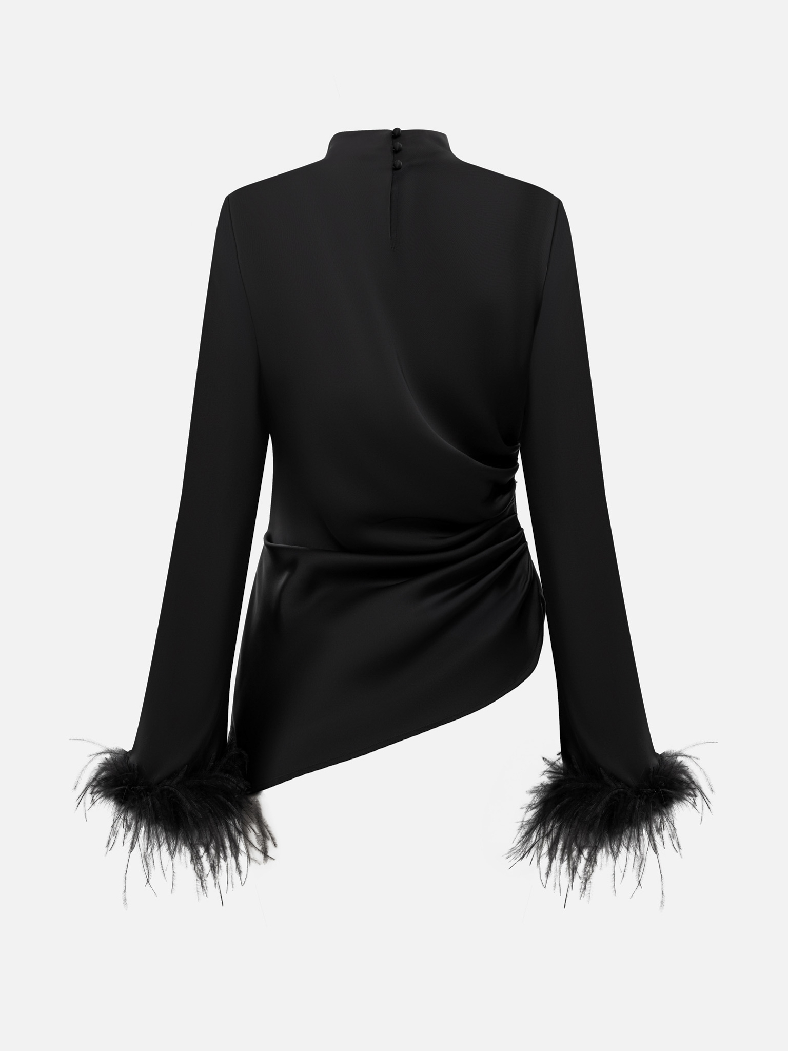 Блуза из сатина с перьями на манжетах