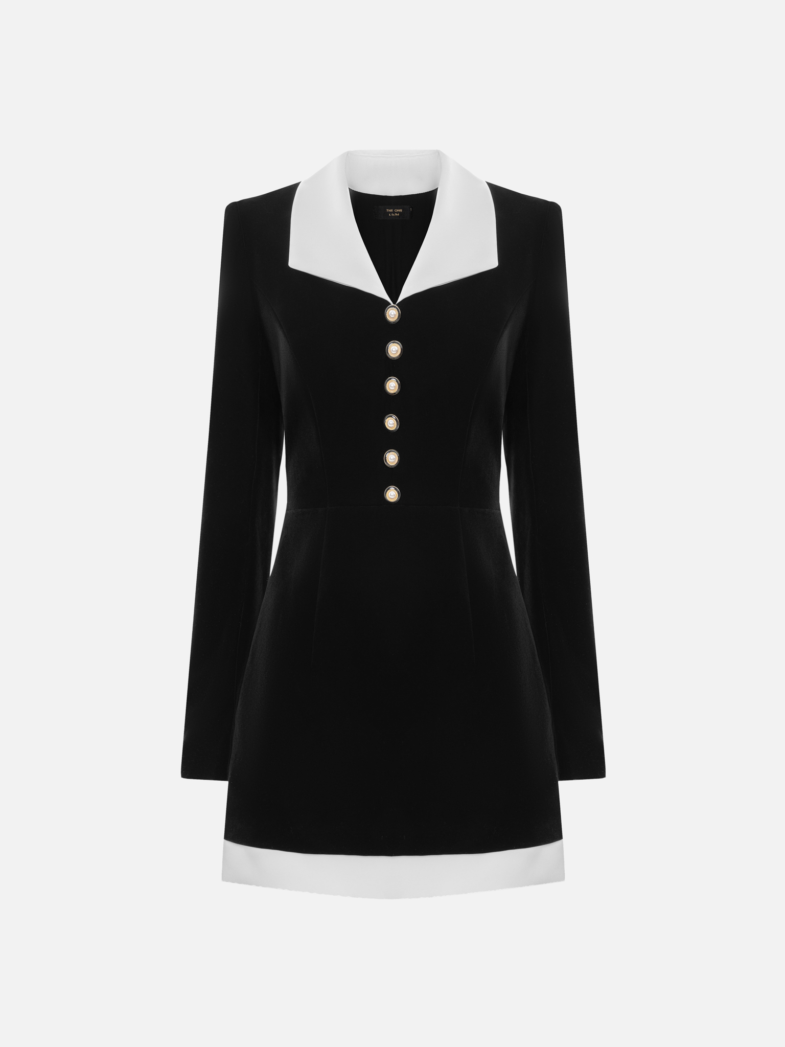 Платье мини с контрастным воротником и крупными пуговицами