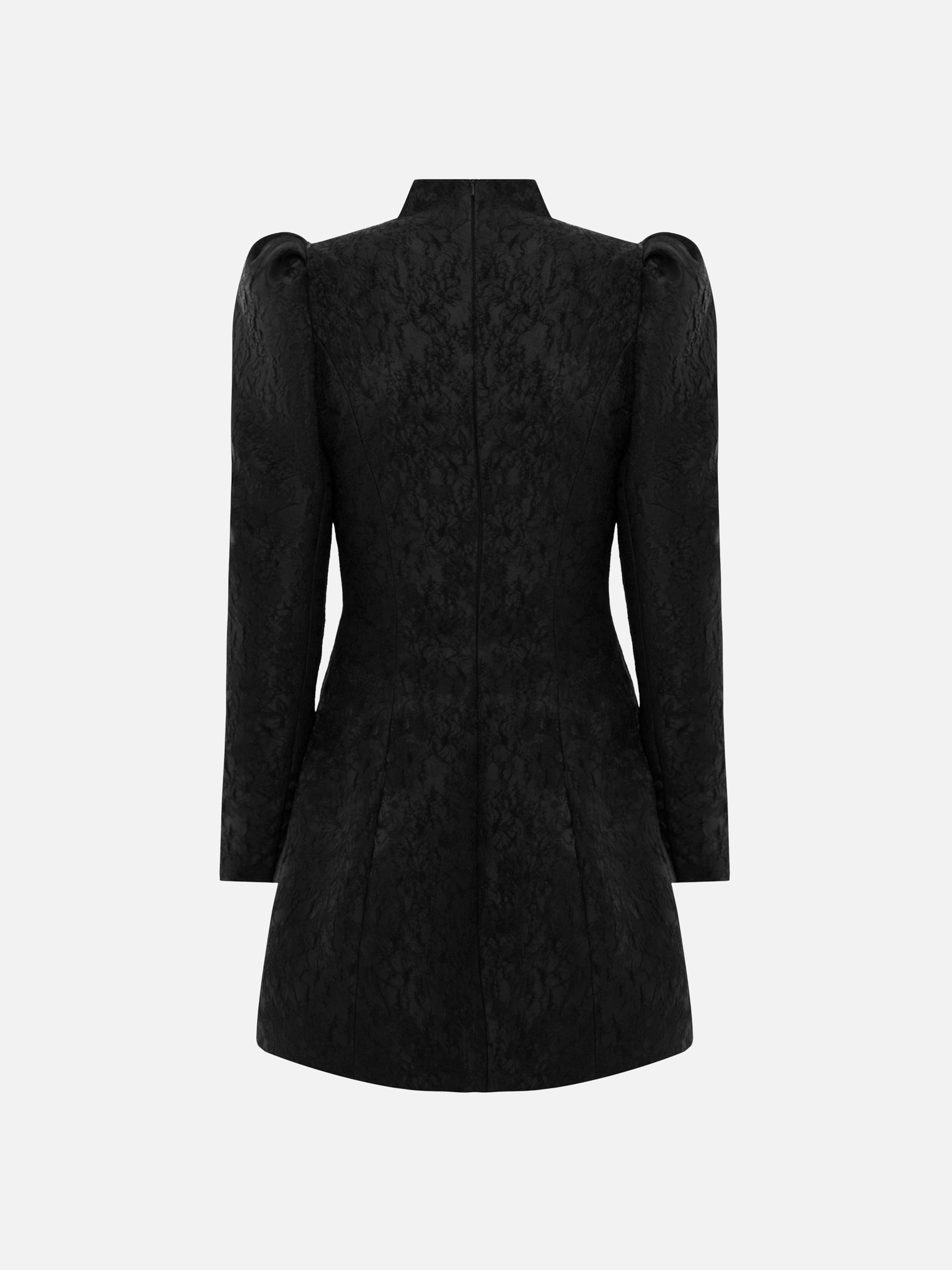 Приталенное платье мини из жаккарда с подчеркнутыми плечами