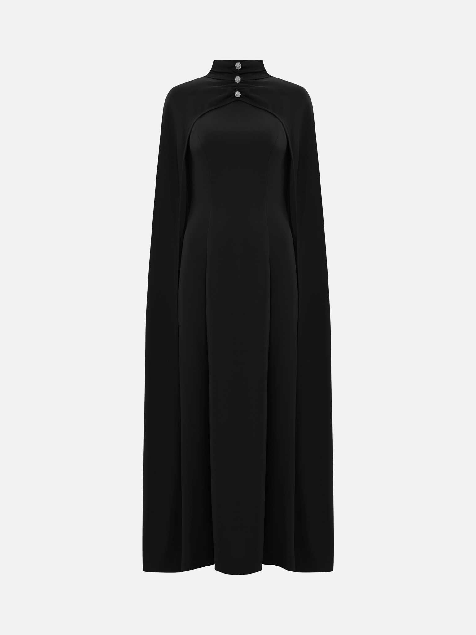 Tailliertes Maxikleid mit bodenlangem Cape