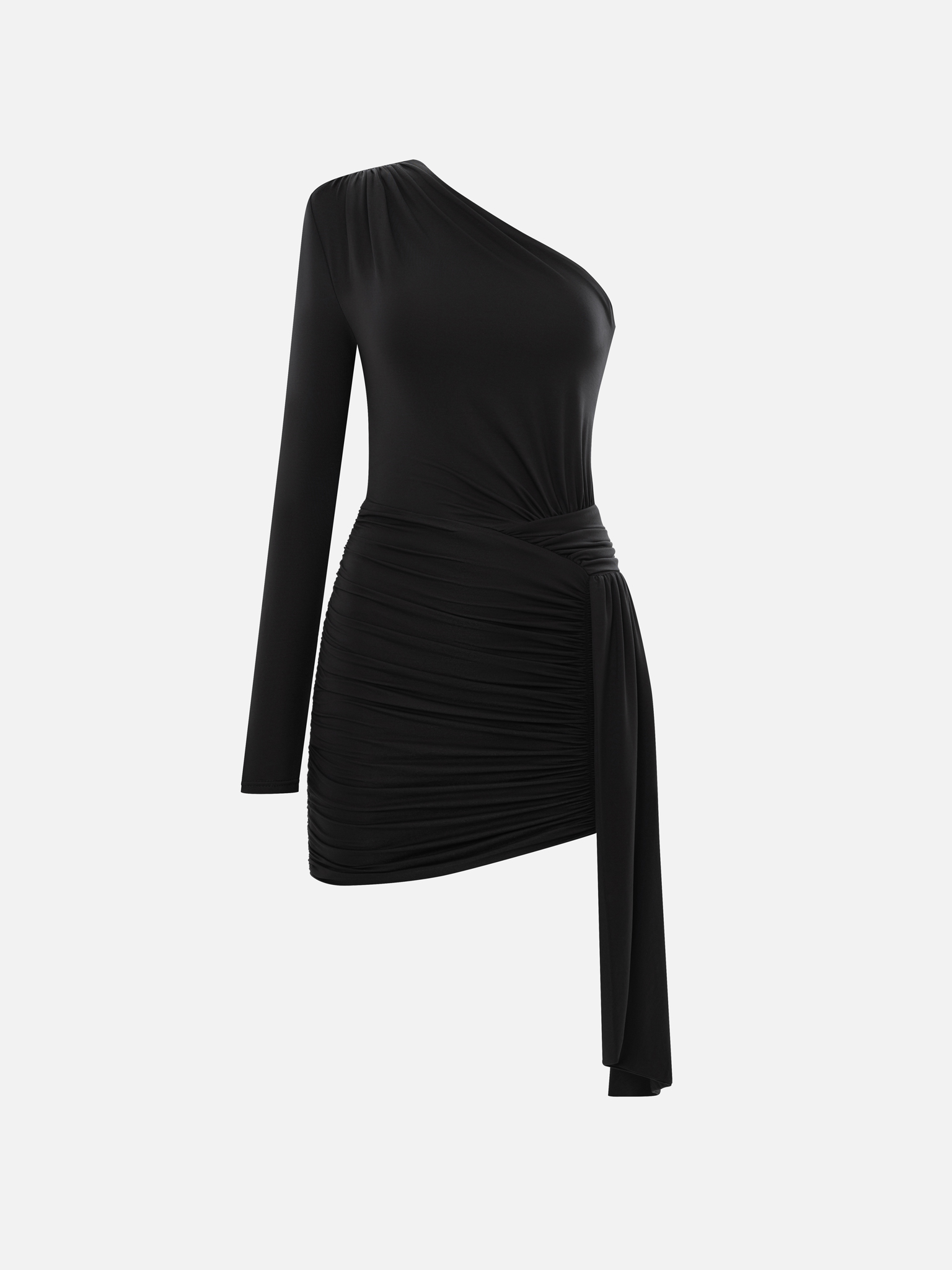 One-shoulder jersey mini dress with draped waist