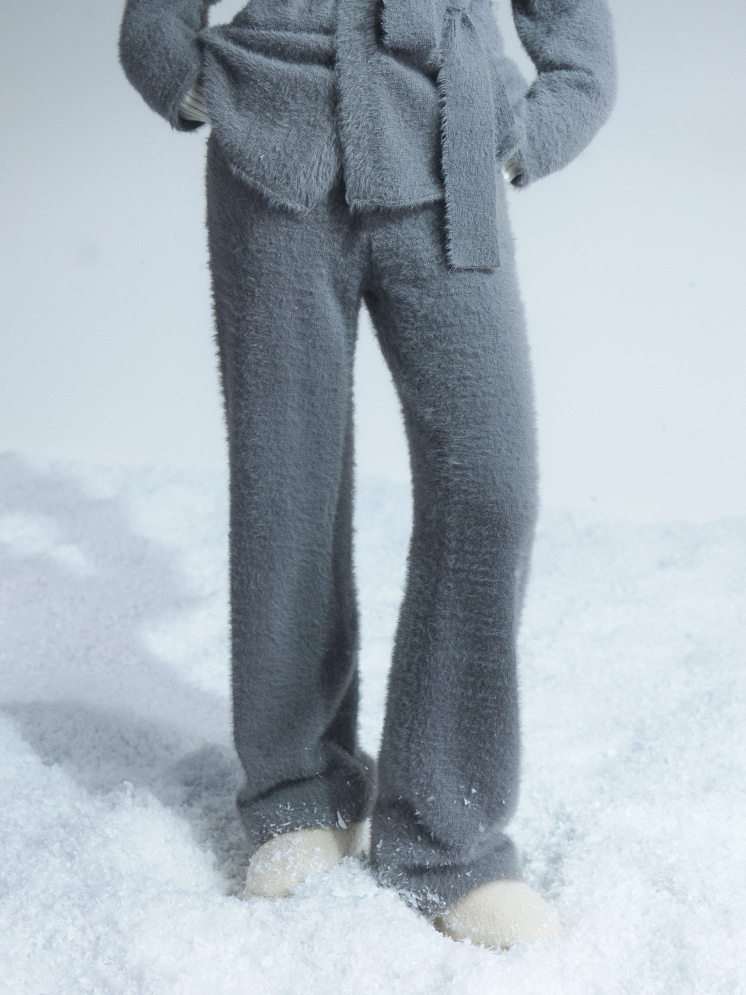 Straight-leg fluffy jersey trousers