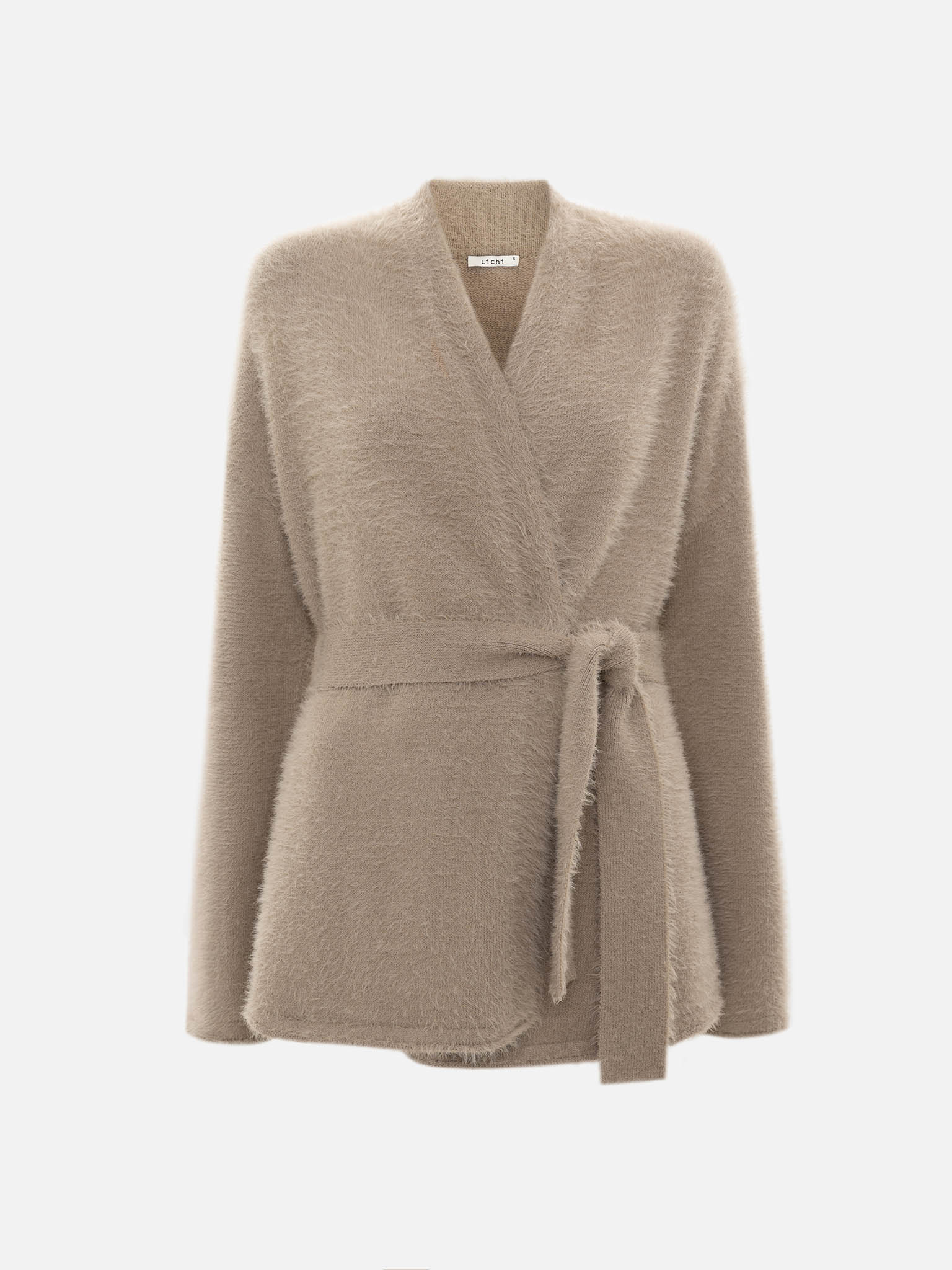 Flauschige Wickeljacke aus Jersey mit Gürtel