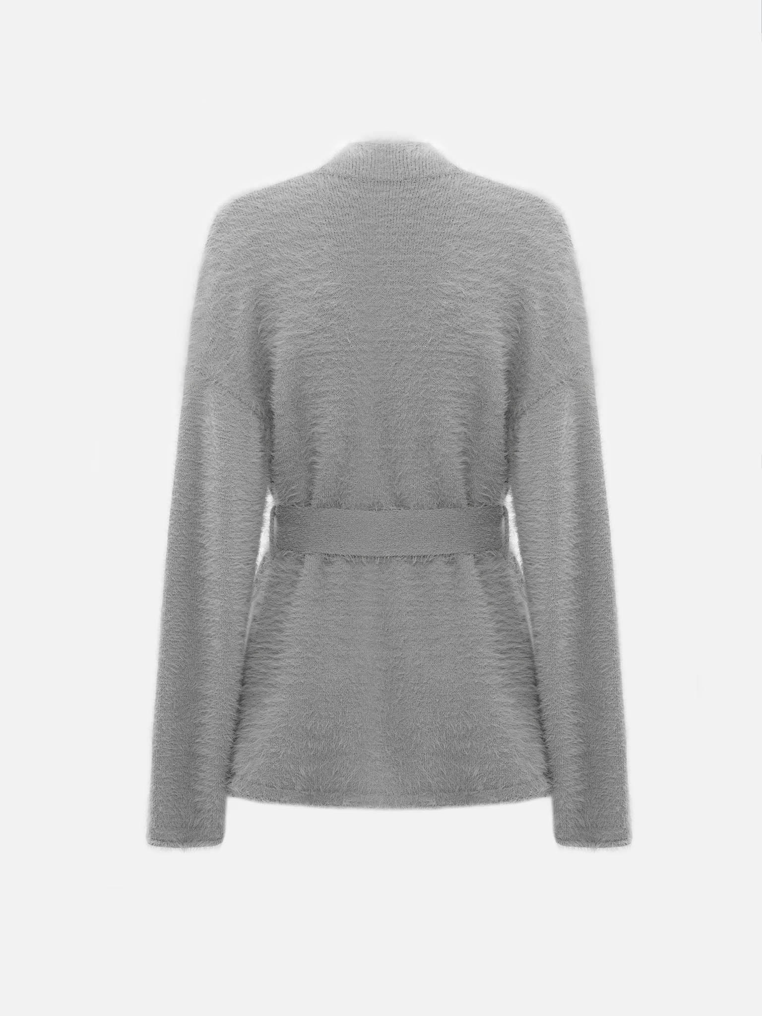 Кардиган на запах с поясом из пушистого трикотажа