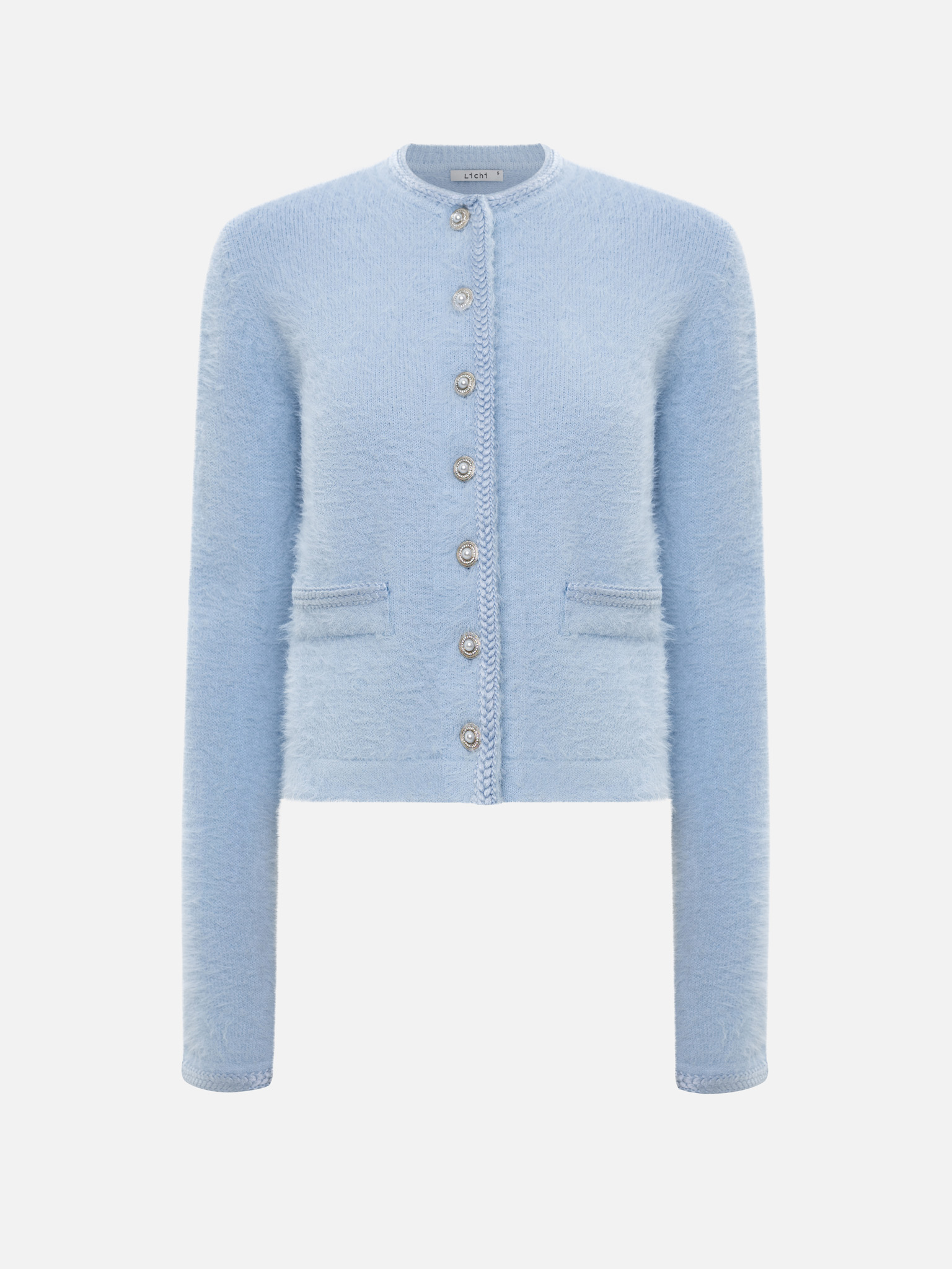 Jersey cardigan with fluffy pile