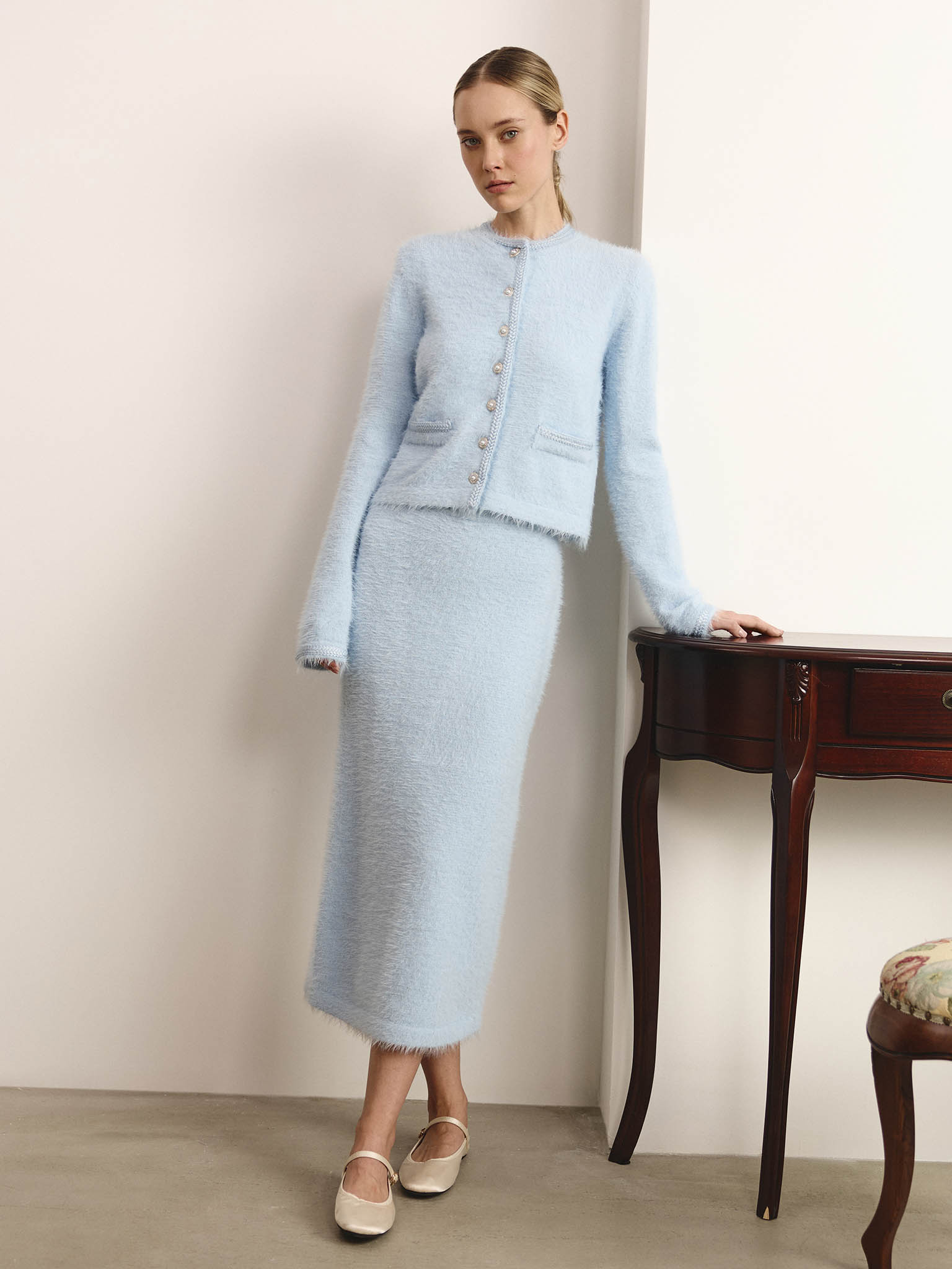 Strickjacke aus Jersey mit flauschigem Flor