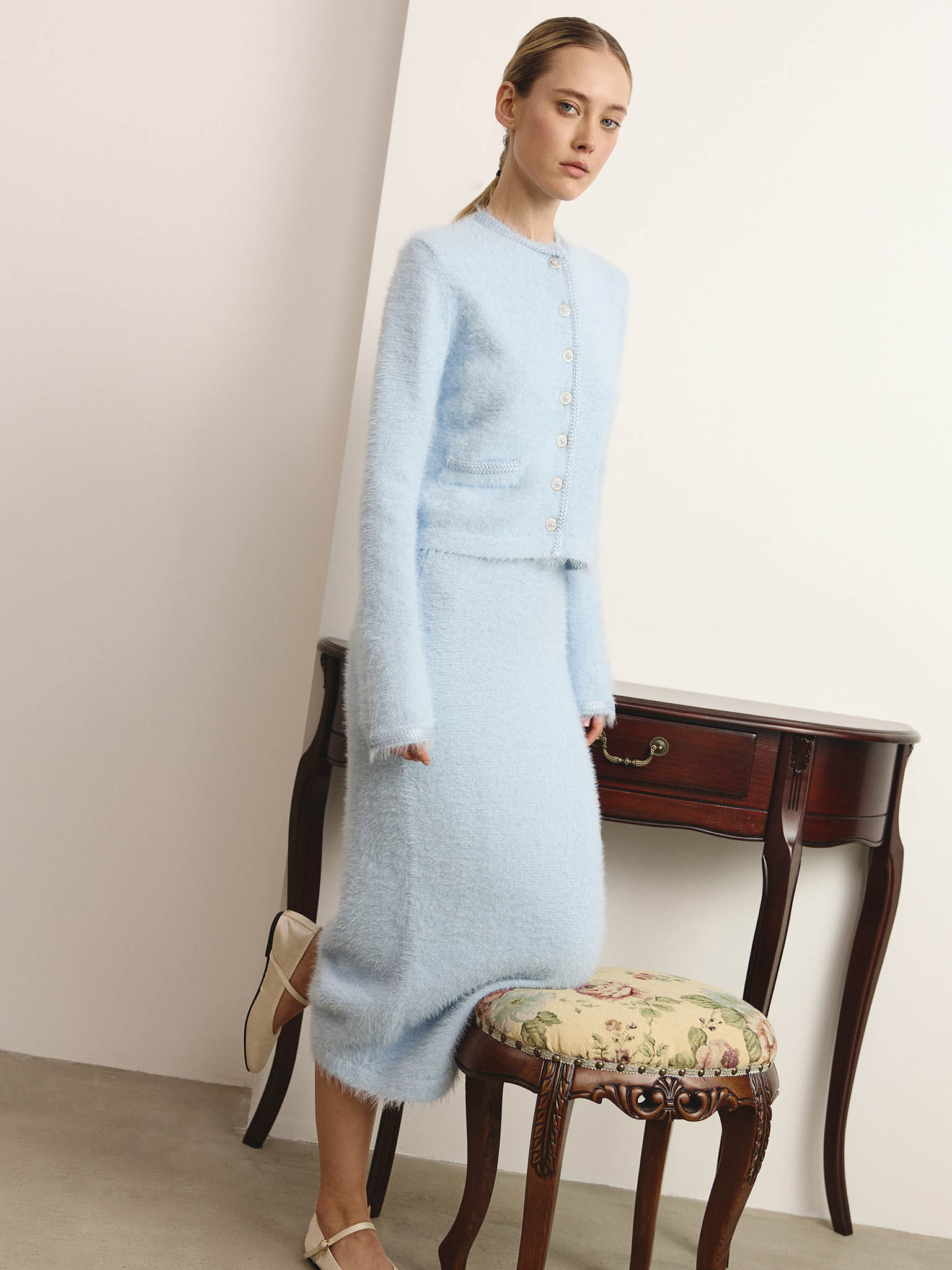 Strickjacke aus Jersey mit flauschigem Flor